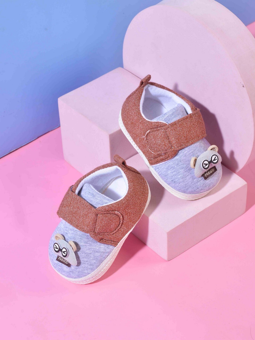 

POPLINS Kids Brown & Blue Printed Cotton Booties