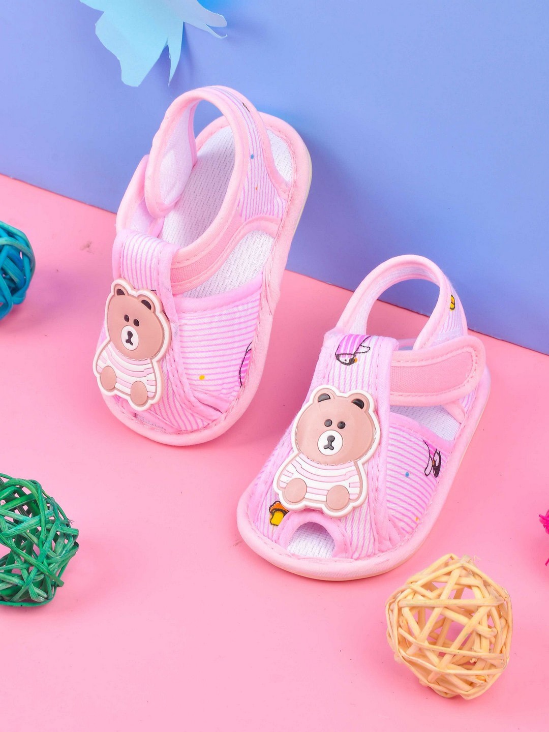 

POPLINS Infant Kids Pink & White Printed Cotton Booties
