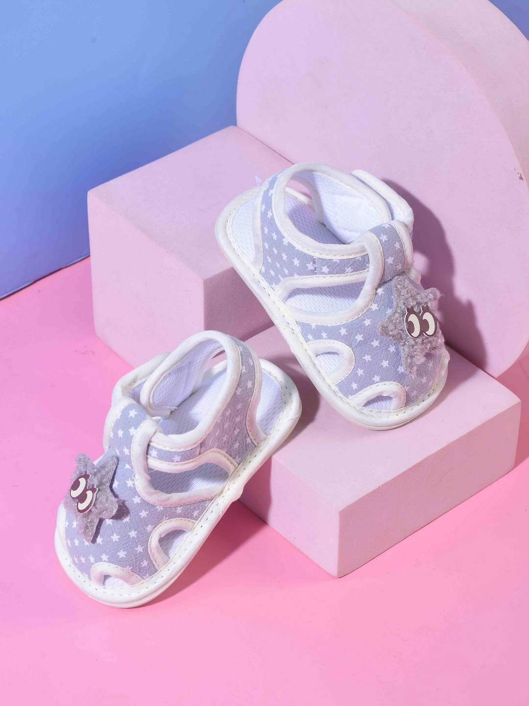 

POPLINS Kids Blue Printed Cotton Booties