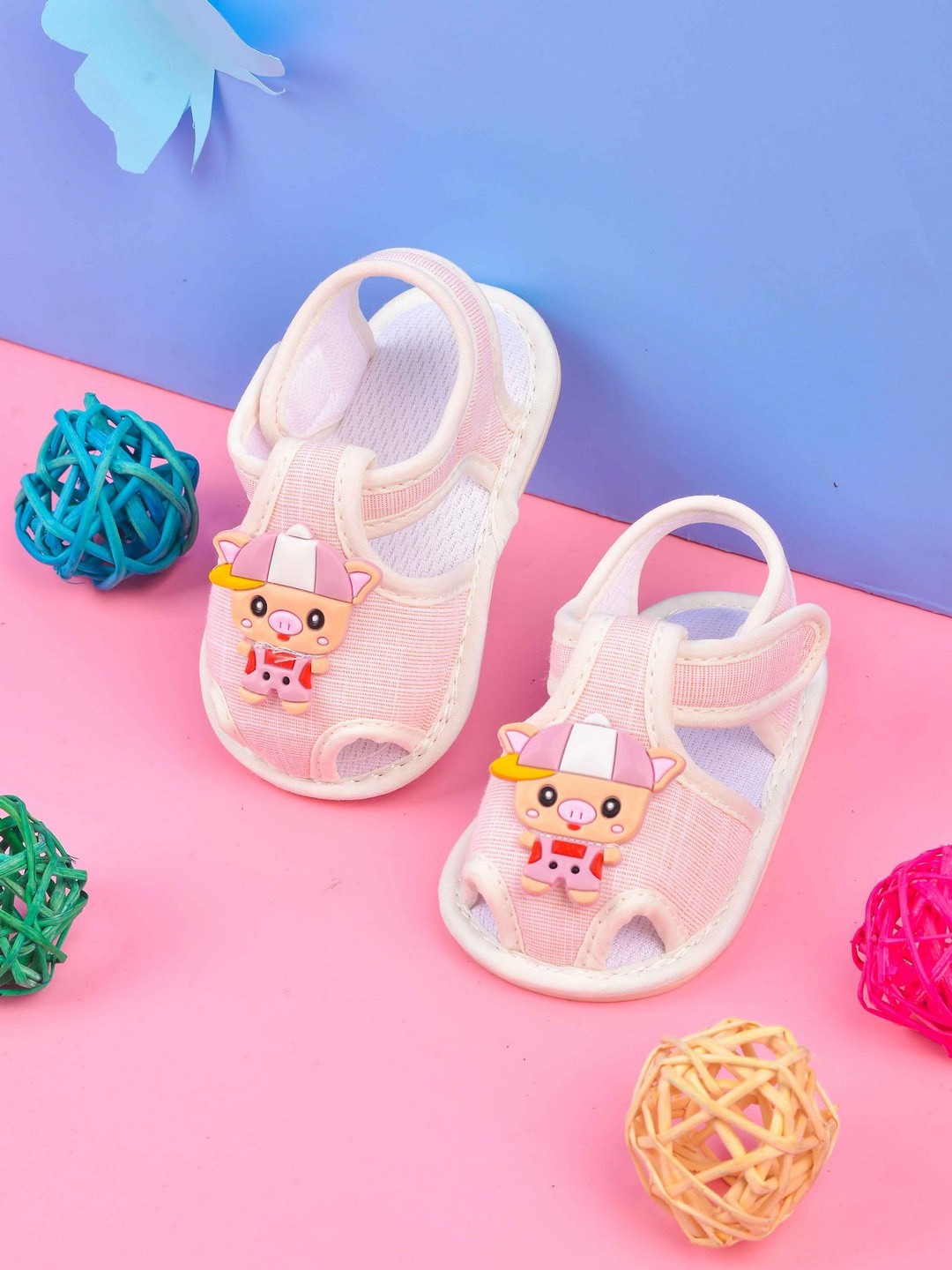 

POPLINS Infant Kids Pink & White Printed Cotton Booties
