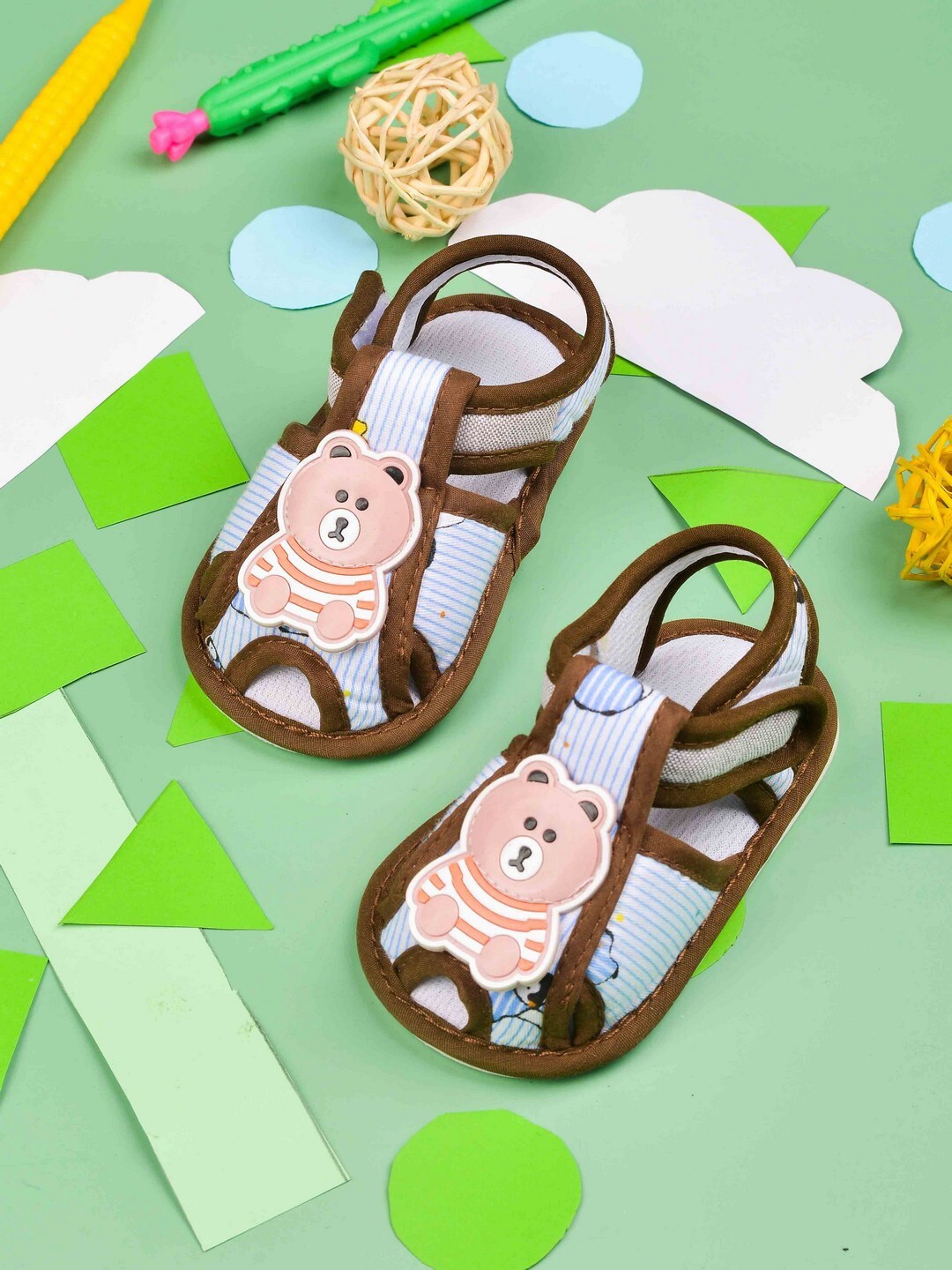 

POPLINS Kids Brown & Blue Striped Cotton Booties