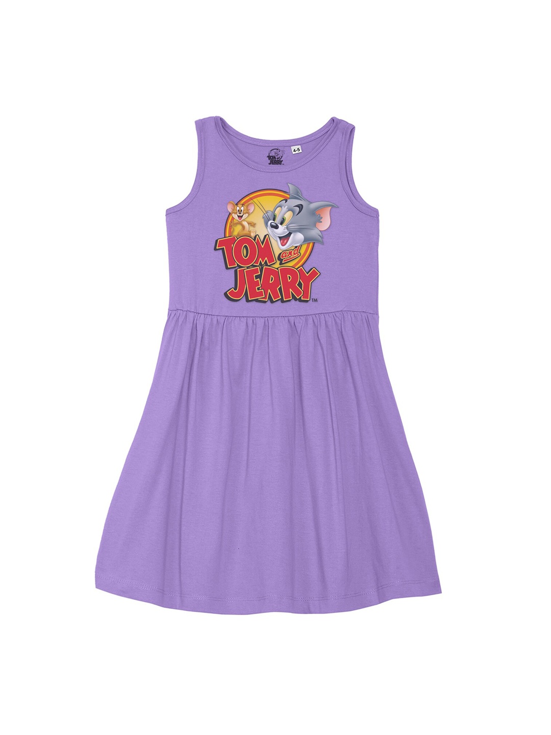 

Tom & Jerry by Wear Your Mind Girls Purple & Red Tom & Jerry Printed Pure Cotton Dress