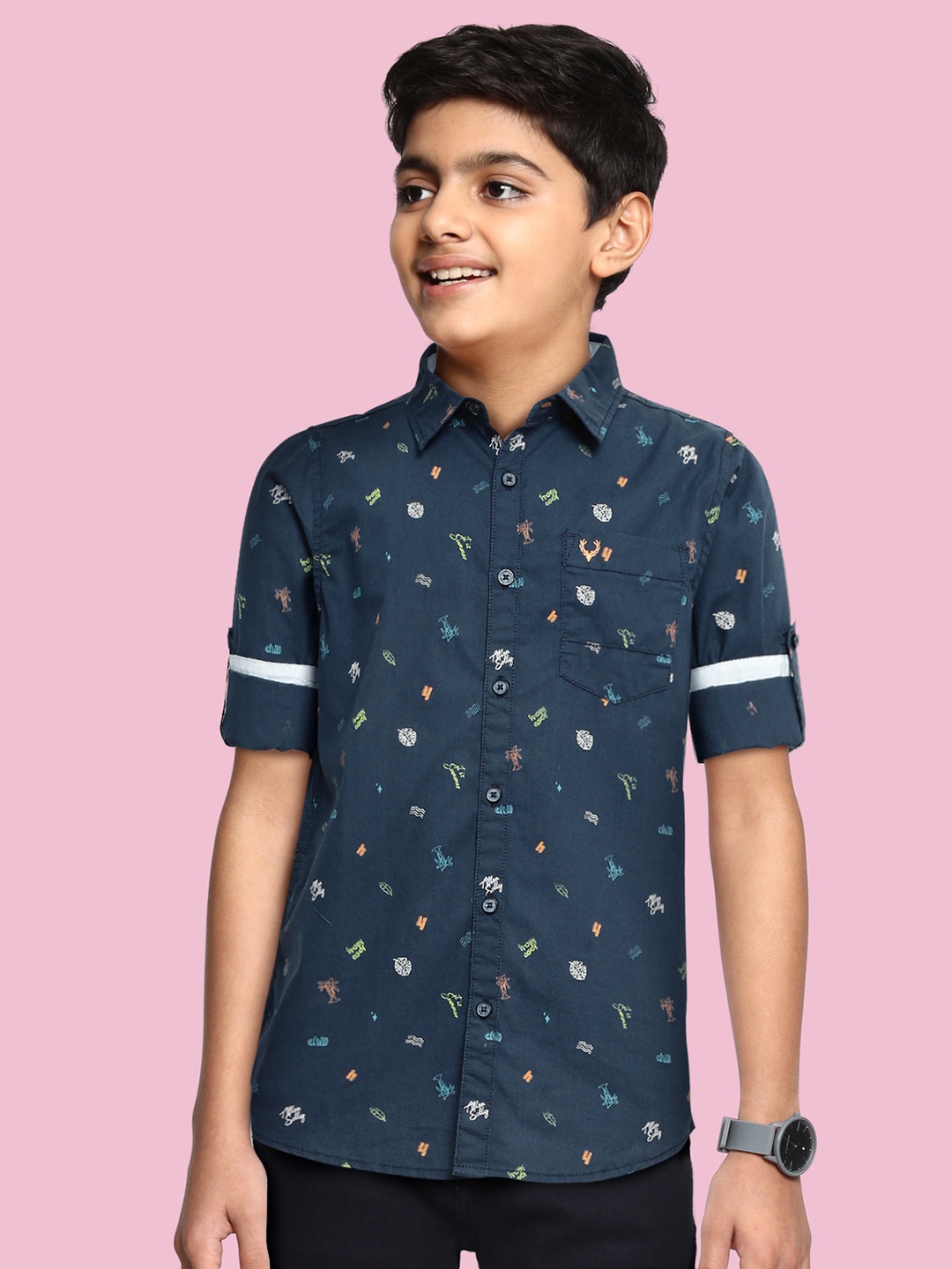 

Allen Solly Junior Boys Navy Blue Printed Pure Cotton Casual Shirt