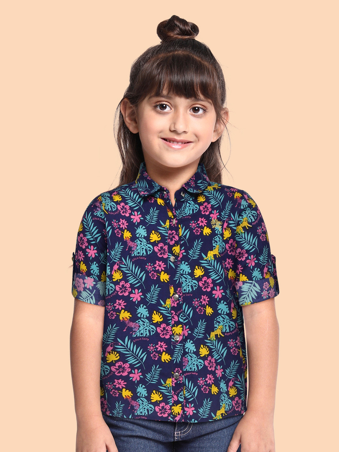 

Allen Solly Junior Girls Navy Blue & Pink Floral Print Liva Casual Shirt