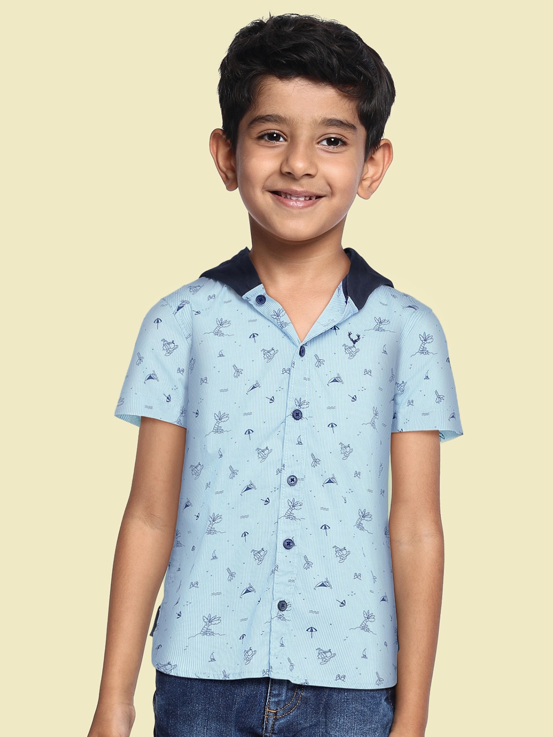 

Allen Solly Junior Boys Blue Striped Pure Cotton Casual Shirt