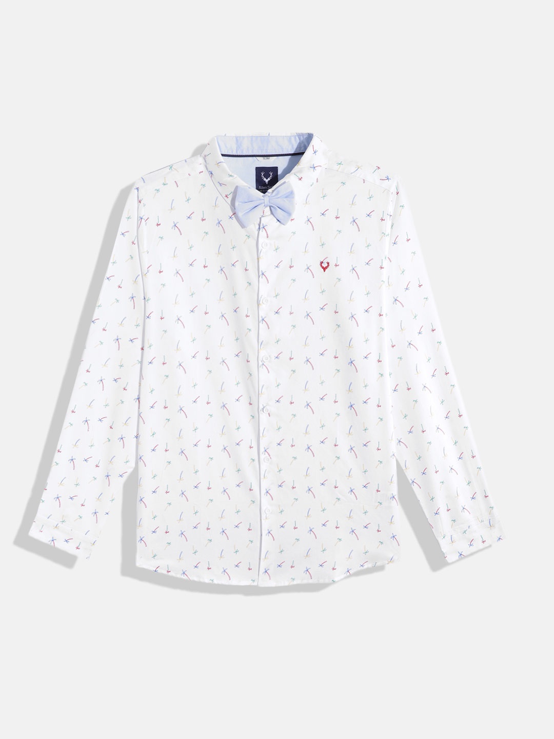

Allen Solly Junior Boys White & Blue Pure Cotton Micro Ditsy Print Casual Shirt with Bow