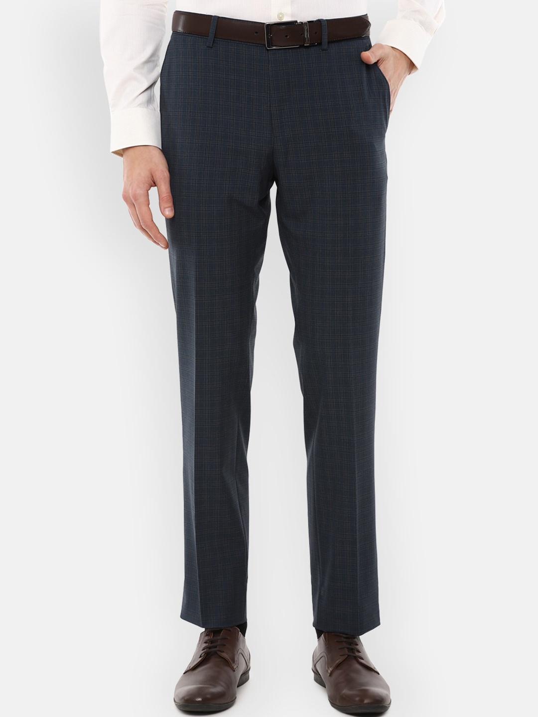 

Louis Philippe Men Navy Blue Checked Slim Fit Formal Trousers