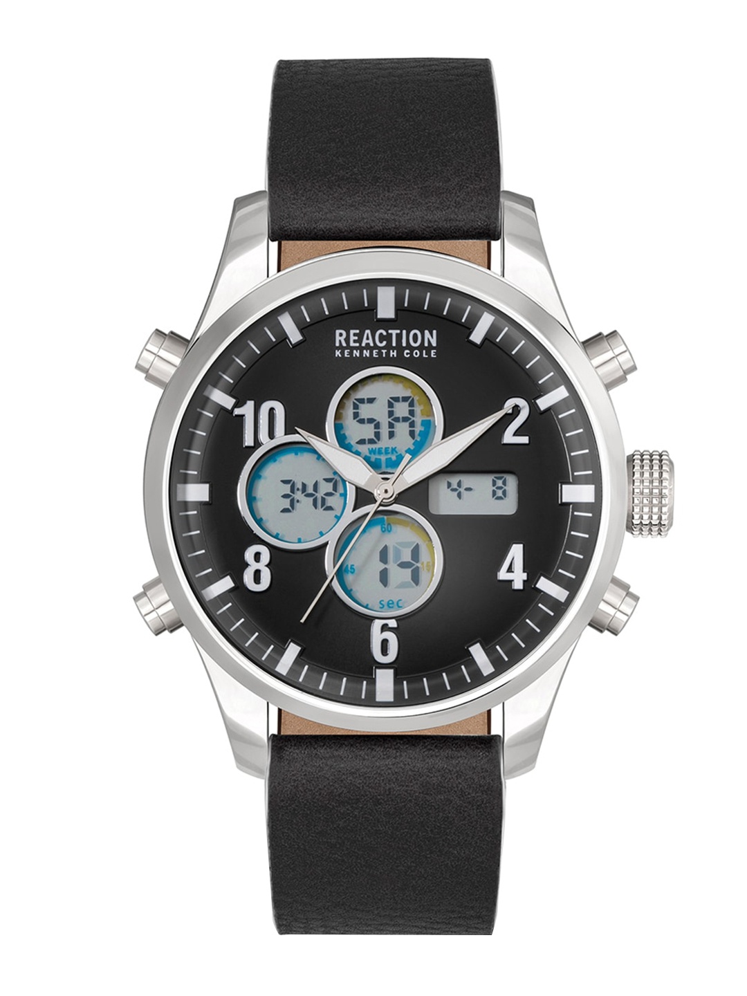 

REACTION KENNETH COLE Men Black Dial & Black Leather Straps Analogue and Digital Watch KRWGD2191803