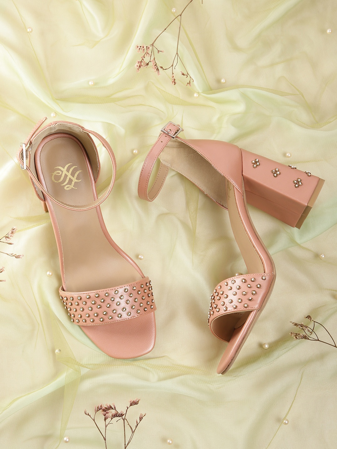 

House of Pataudi Pink Embellished Handcrafted Ethnic Block Heels