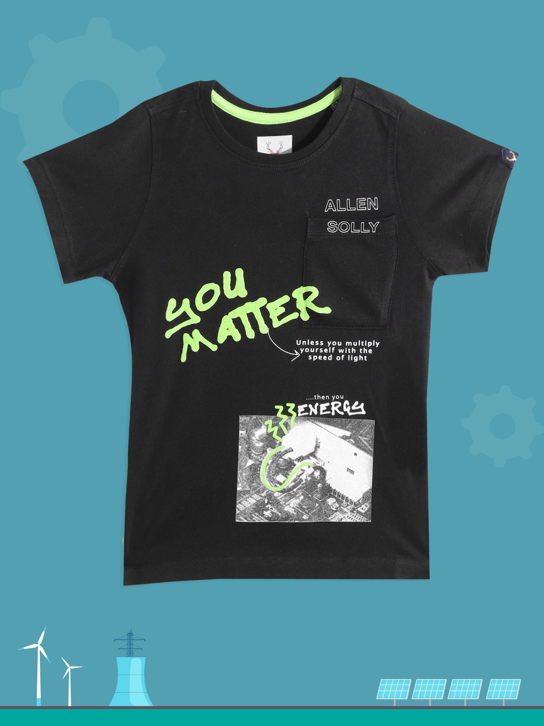 Allen Solly Junior Boys Black & Grey Pure Cotton Typography Printed T-shirt