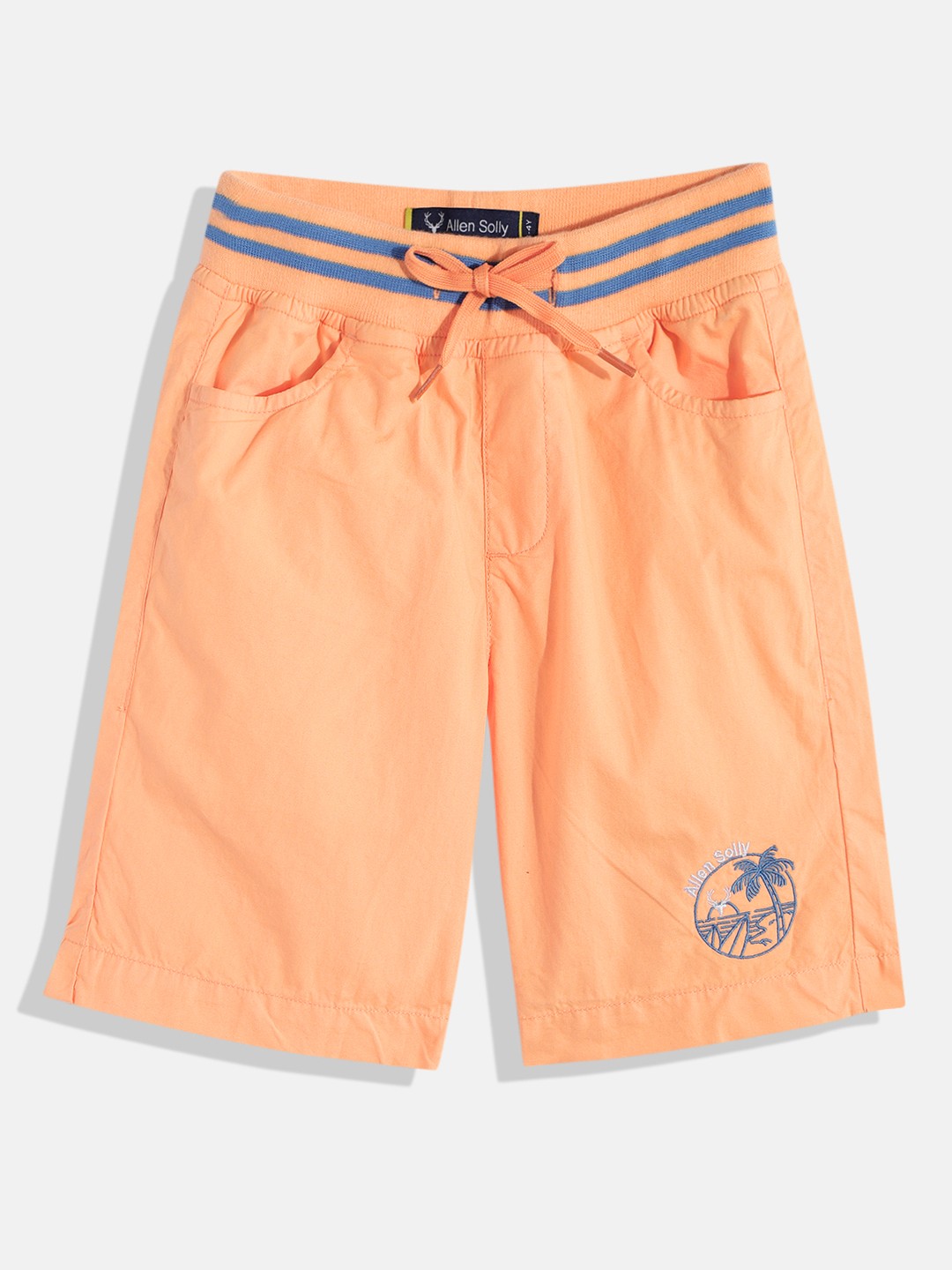 

Allen Solly Junior Boys Orange Solid Mid-Rise Pure Cotton Shorts with Embroidered Detail