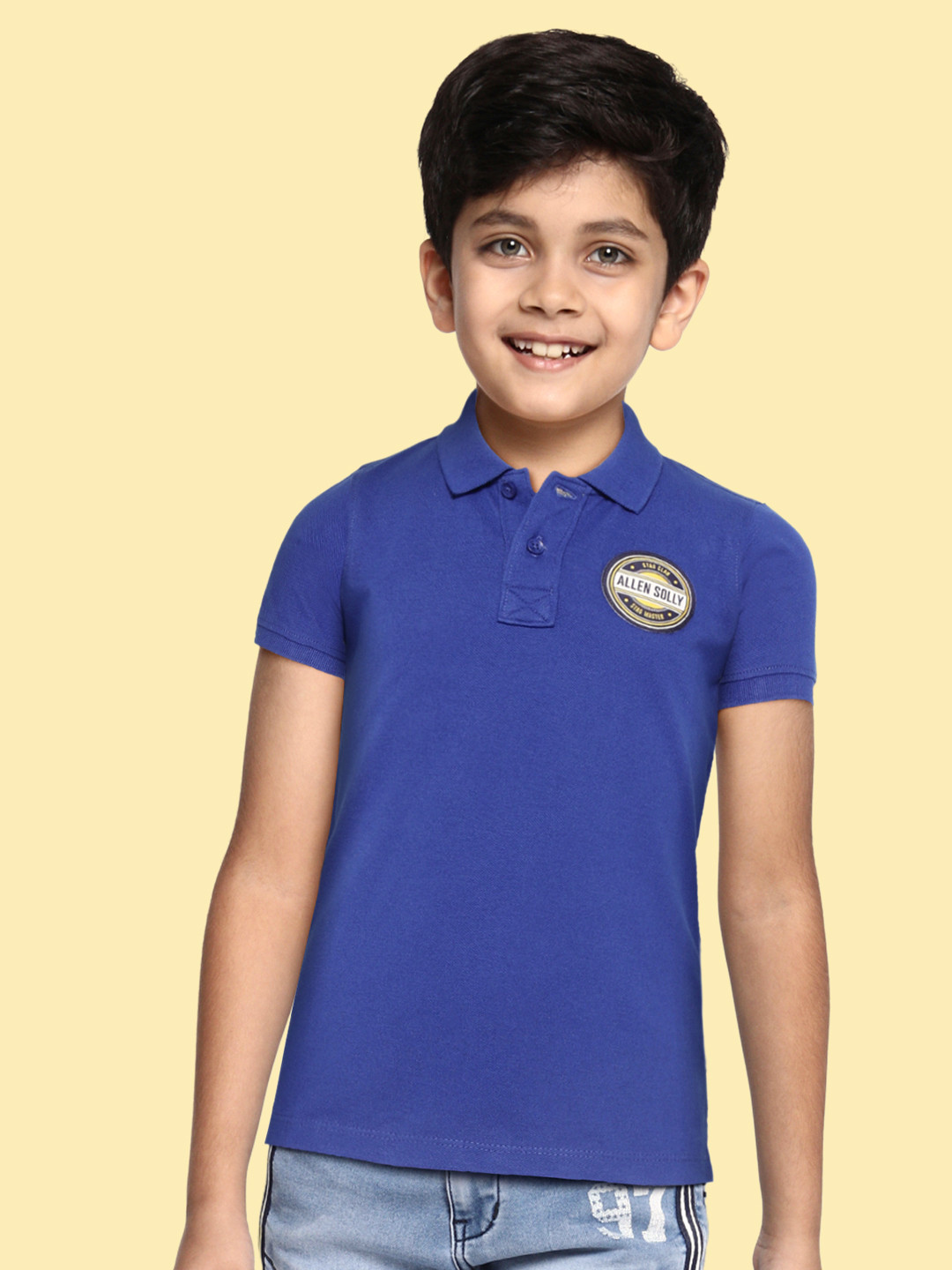 

Allen Solly Junior Boys Blue Brand Logo Applique Polo Collar T-shirt