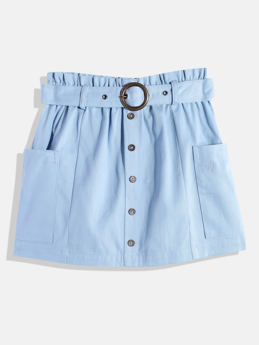 

Allen Solly Junior Girls Pure Cotton A-Line Skirt with Belt, Blue