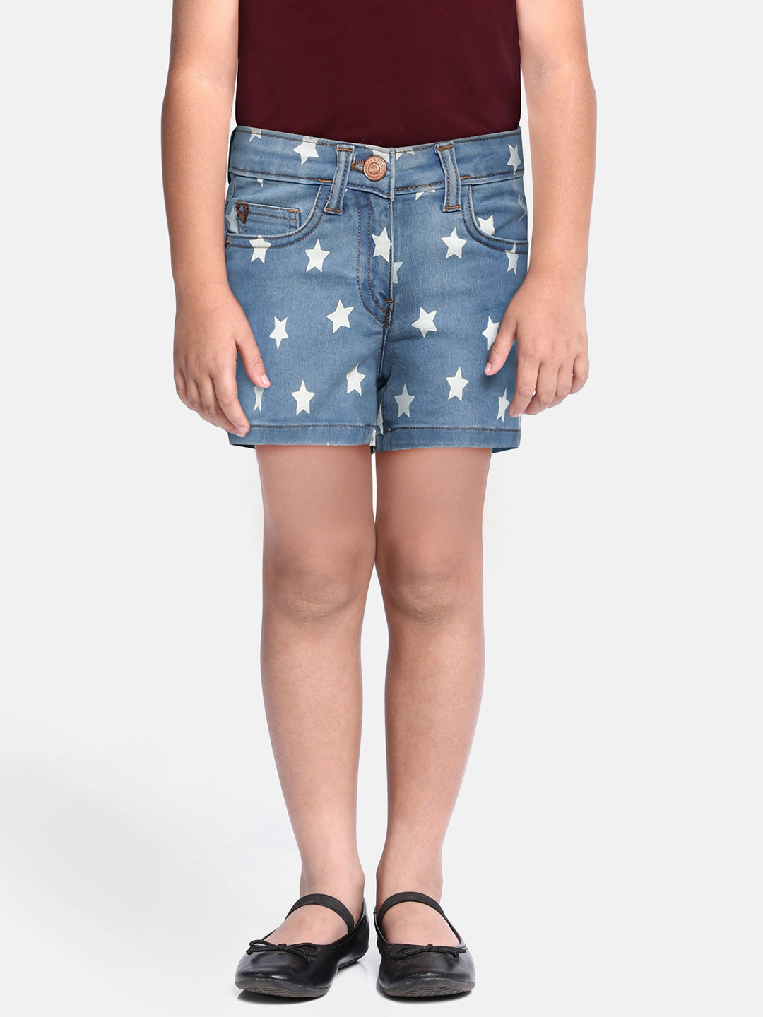 

Allen Solly Junior Girls Blue Printed Denim Shorts