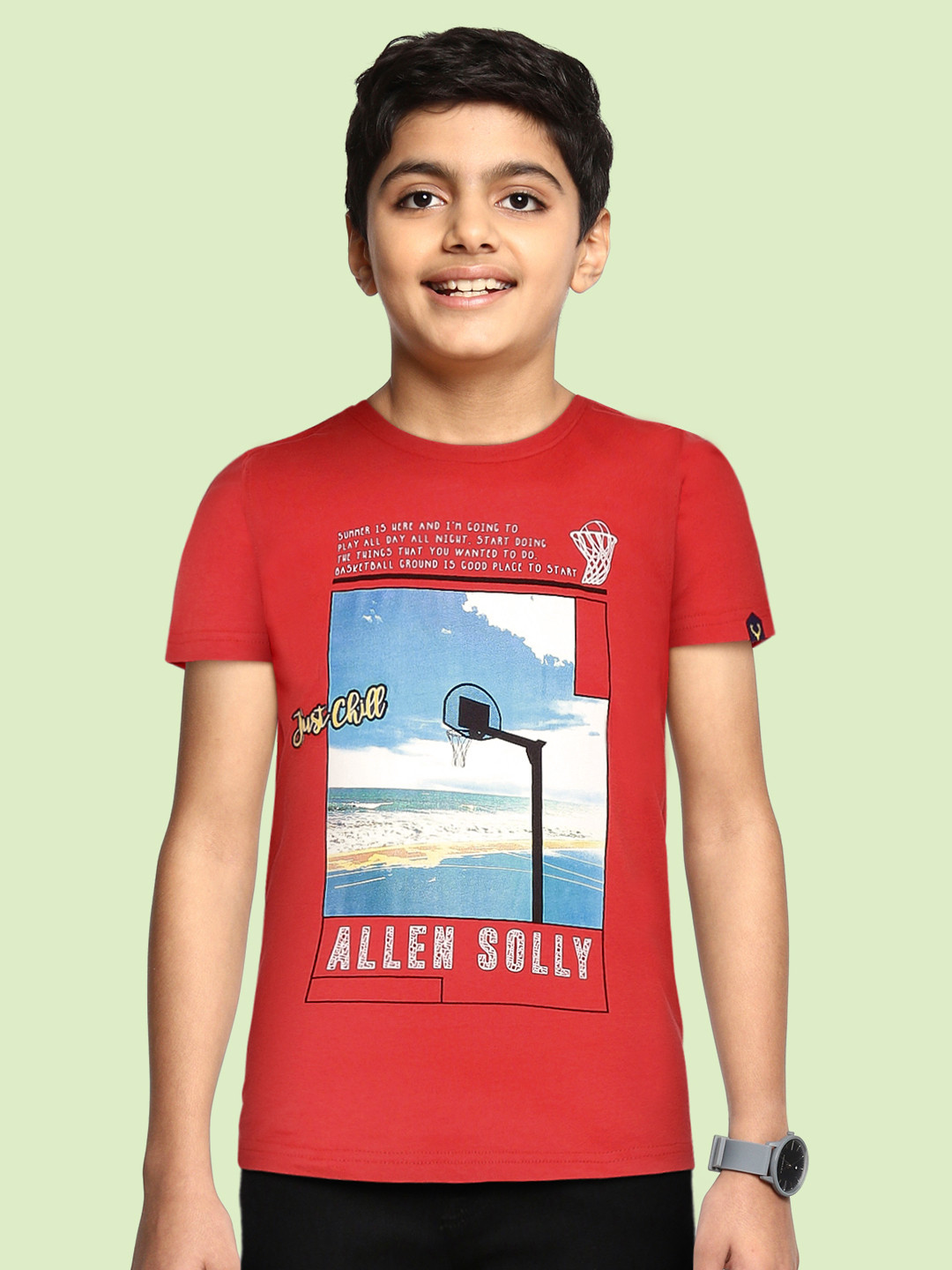 

Allen Solly Junior Boys Red & White Printed Pure Cotton T-shirt