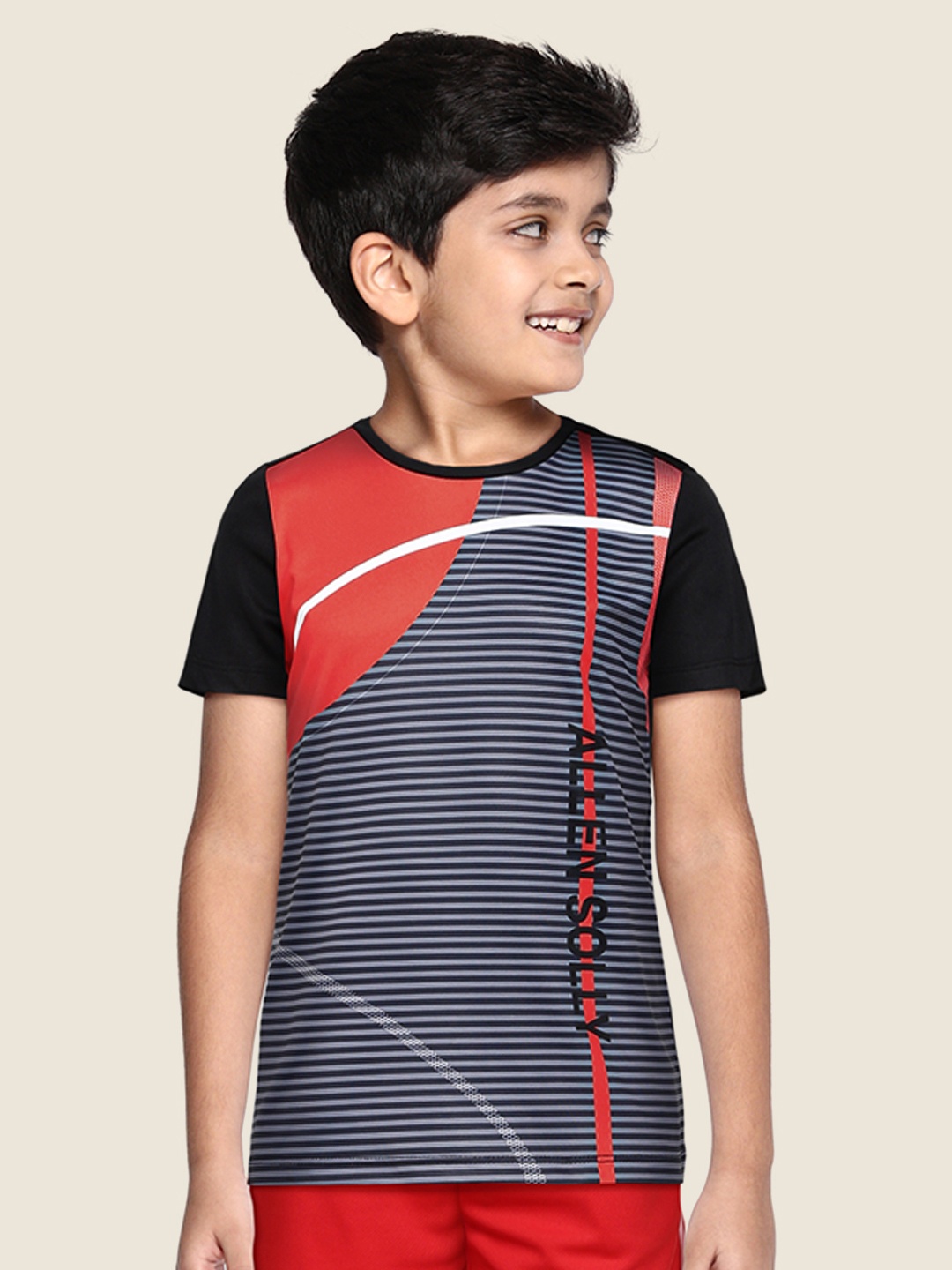 

Allen Solly Junior Boys Black & Orange Striped T-shirt