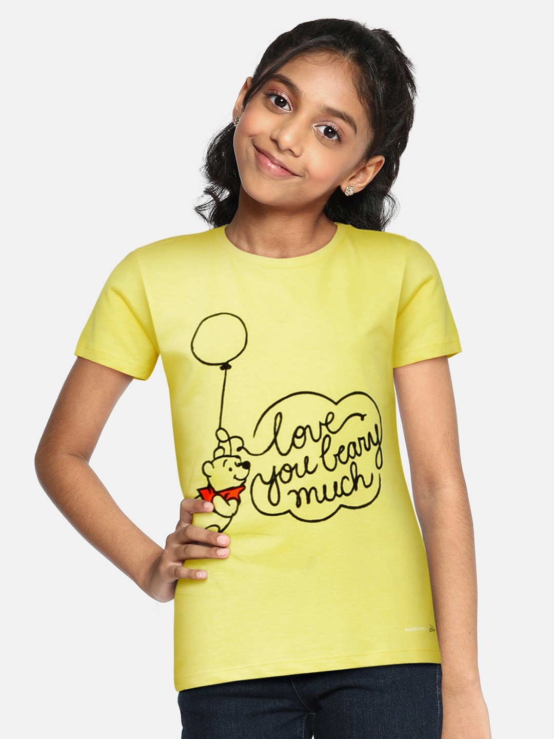 

Allen Solly Junior Girls Yellow & Black Winnie The Pooh Printed Pure Cotton T-shirt