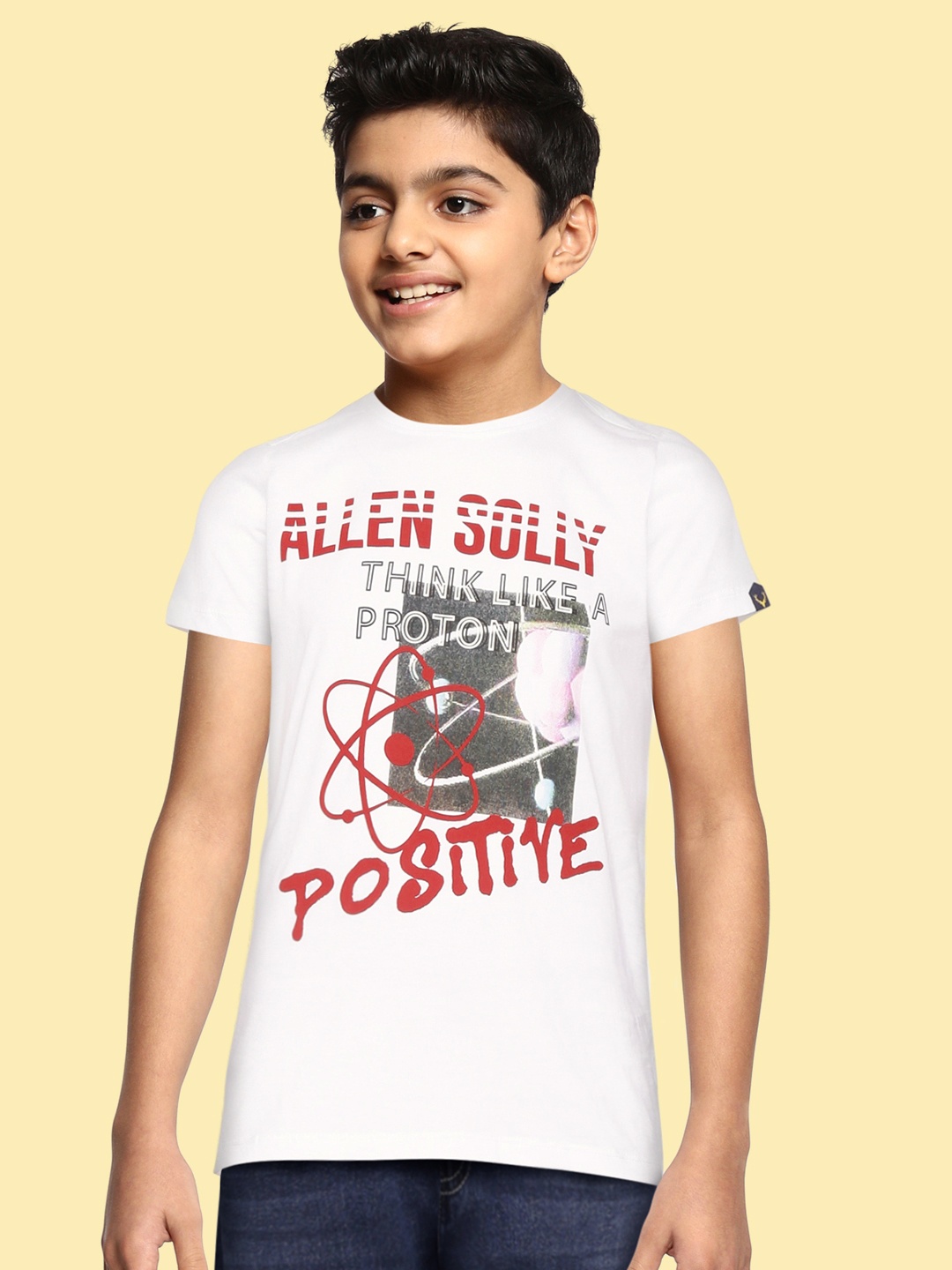 Allen Solly Junior Boys White & Red Brand Logo Printed Pure Cotton T-shirt