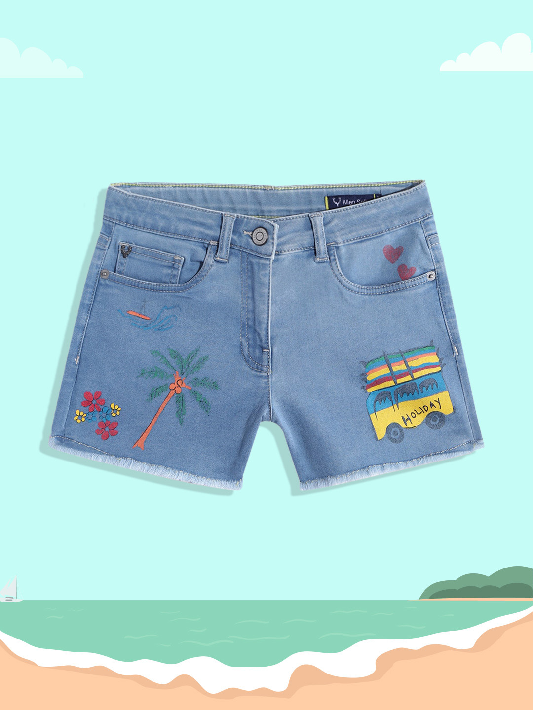 

Allen Solly Junior Girls Blue Printed Denim Shorts