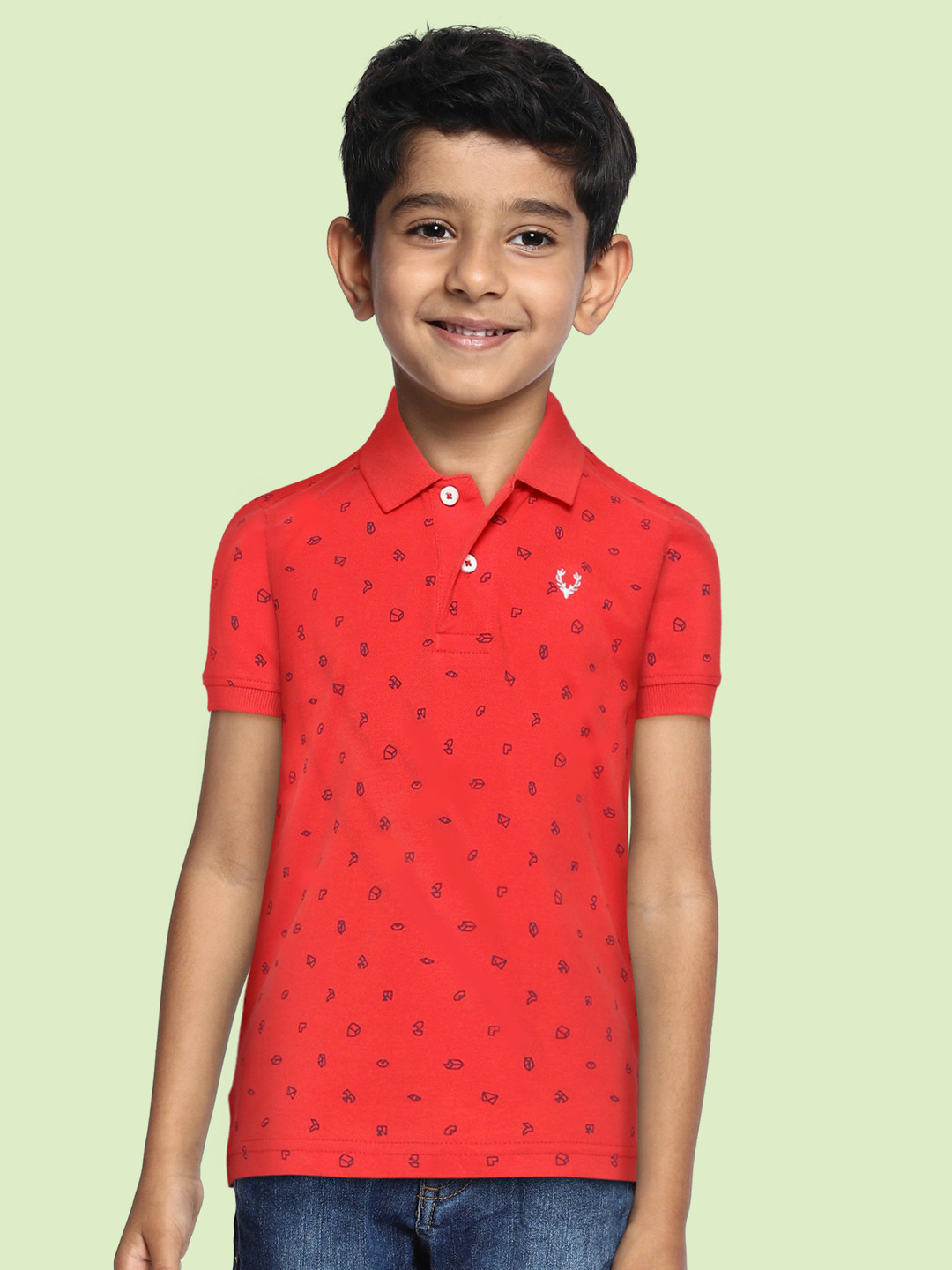 

Allen Solly Junior Boys Red & Navy Blue Printed Polo Collar Pure Cotton T-shirt