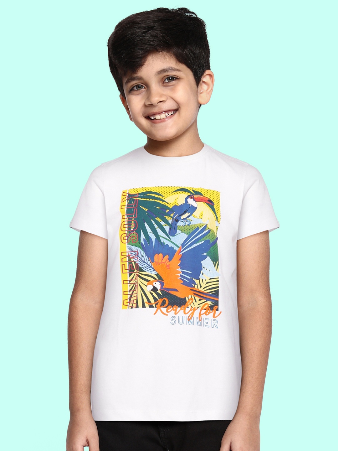 

Allen Solly Junior Boys White & Green Printed Pure Cotton T-shirt