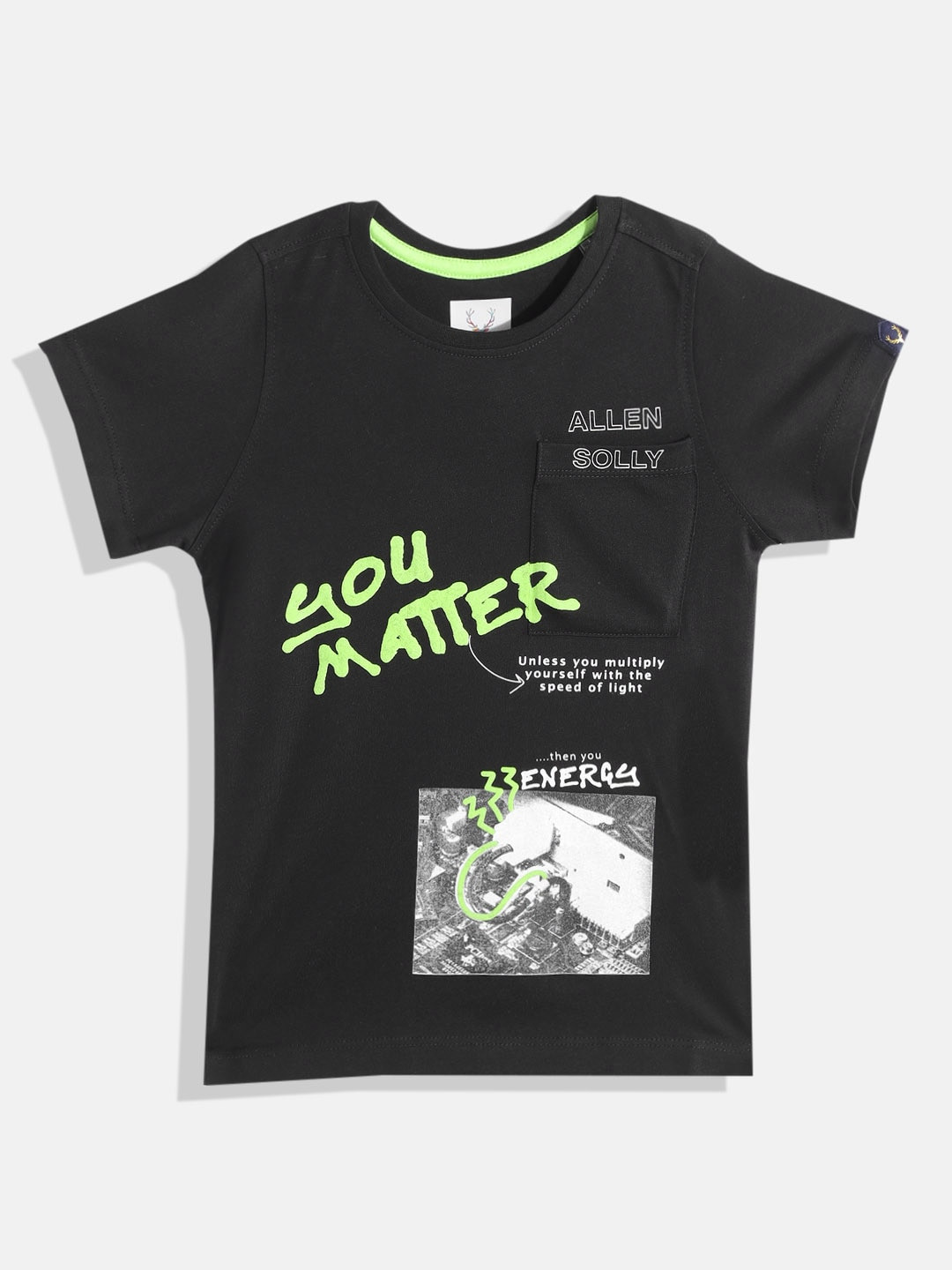 

Allen Solly Junior Boys Black & White Typography Printed Cotton T-shirt