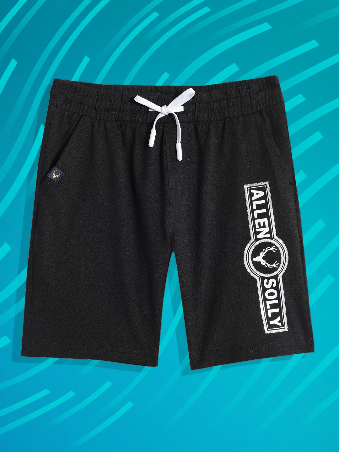 

Allen Solly Junior Boys Black Brand Logo Printed Shorts