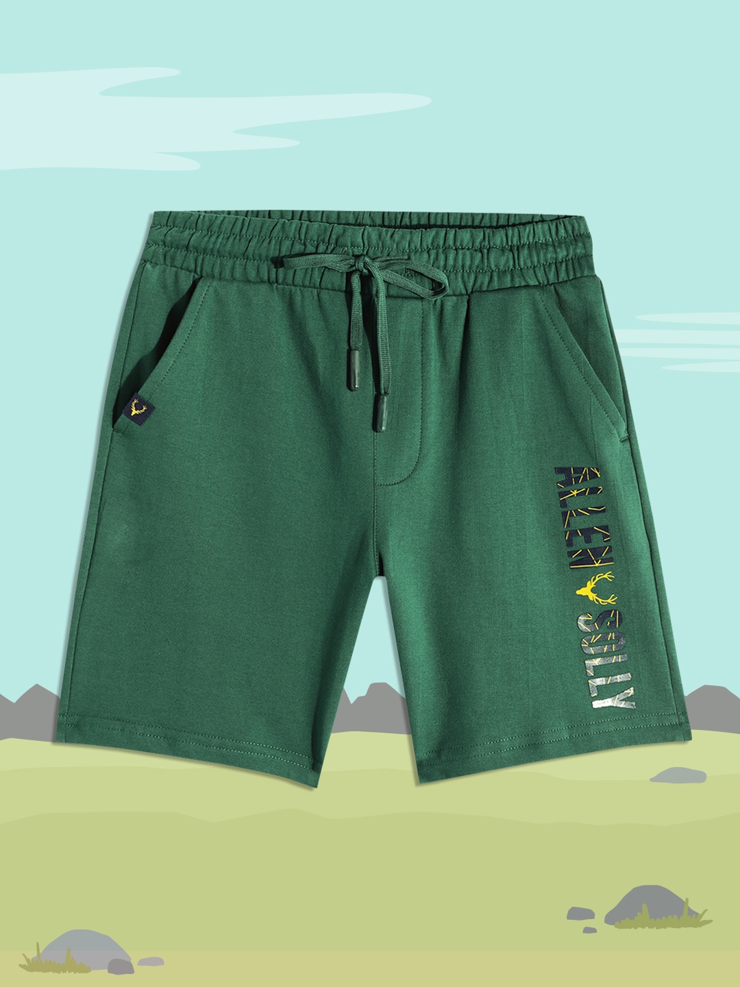 

Allen Solly Junior Boys Green Typography Printed Pure Cotton Shorts