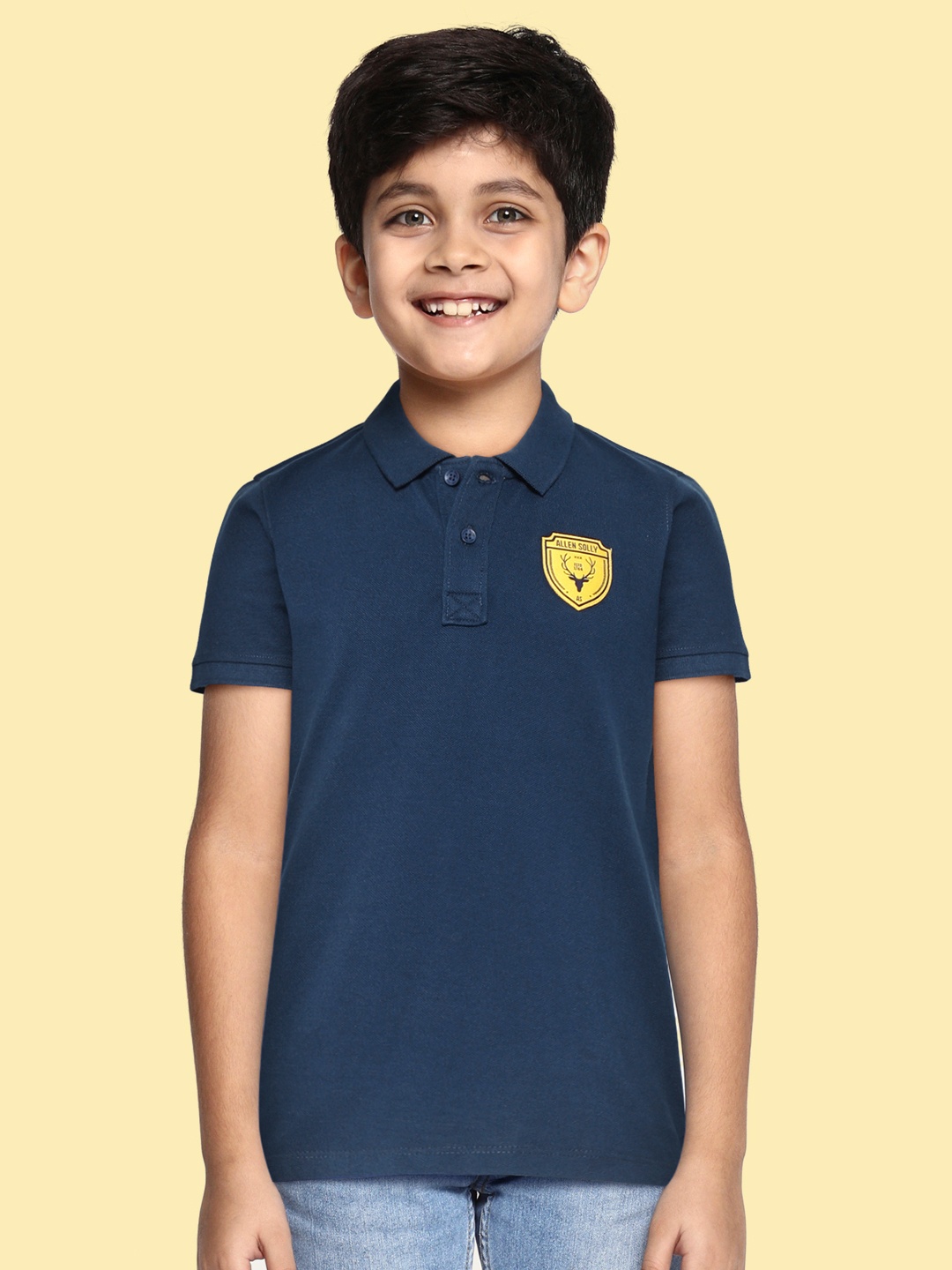 

Allen Solly Junior Boys Teal Blue Brand Logo Applique Polo Collar T-shirt