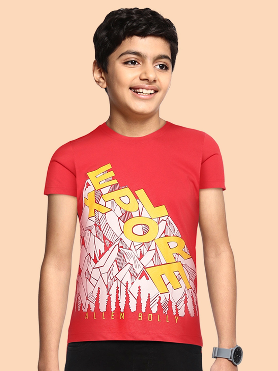

Allen Solly Junior Boys Coral Red & White Printed T-shirt