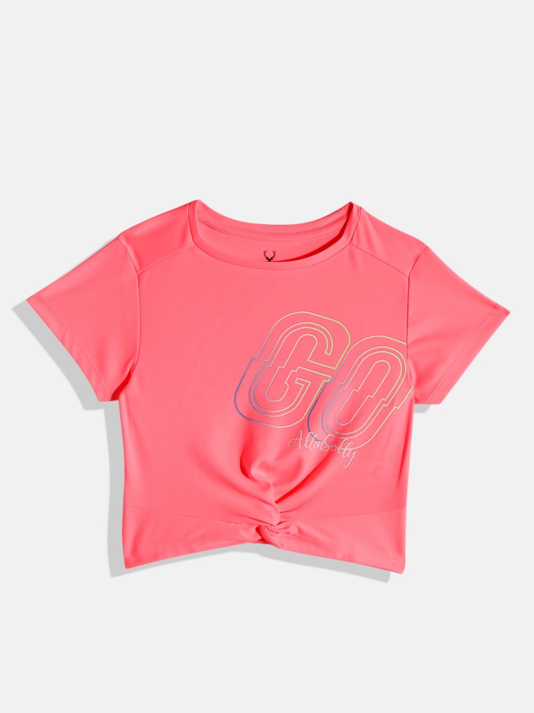 

Allen Solly Junior Fluorescent Pink Printed Knot Twisted Active Top