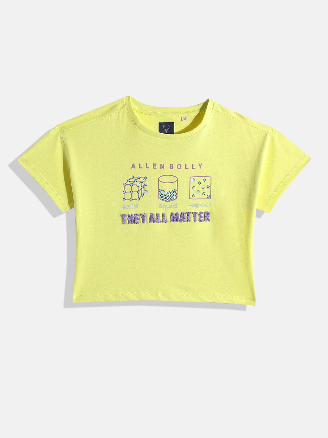 

Allen Solly Junior Girls Lime Green Typography Print Applique Boxy Crop Top