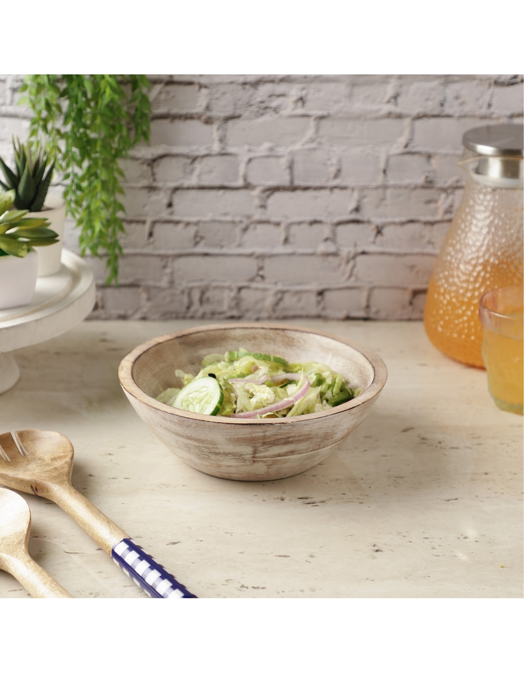 

The Decor Mart Beige Wood Finish Serving bowl