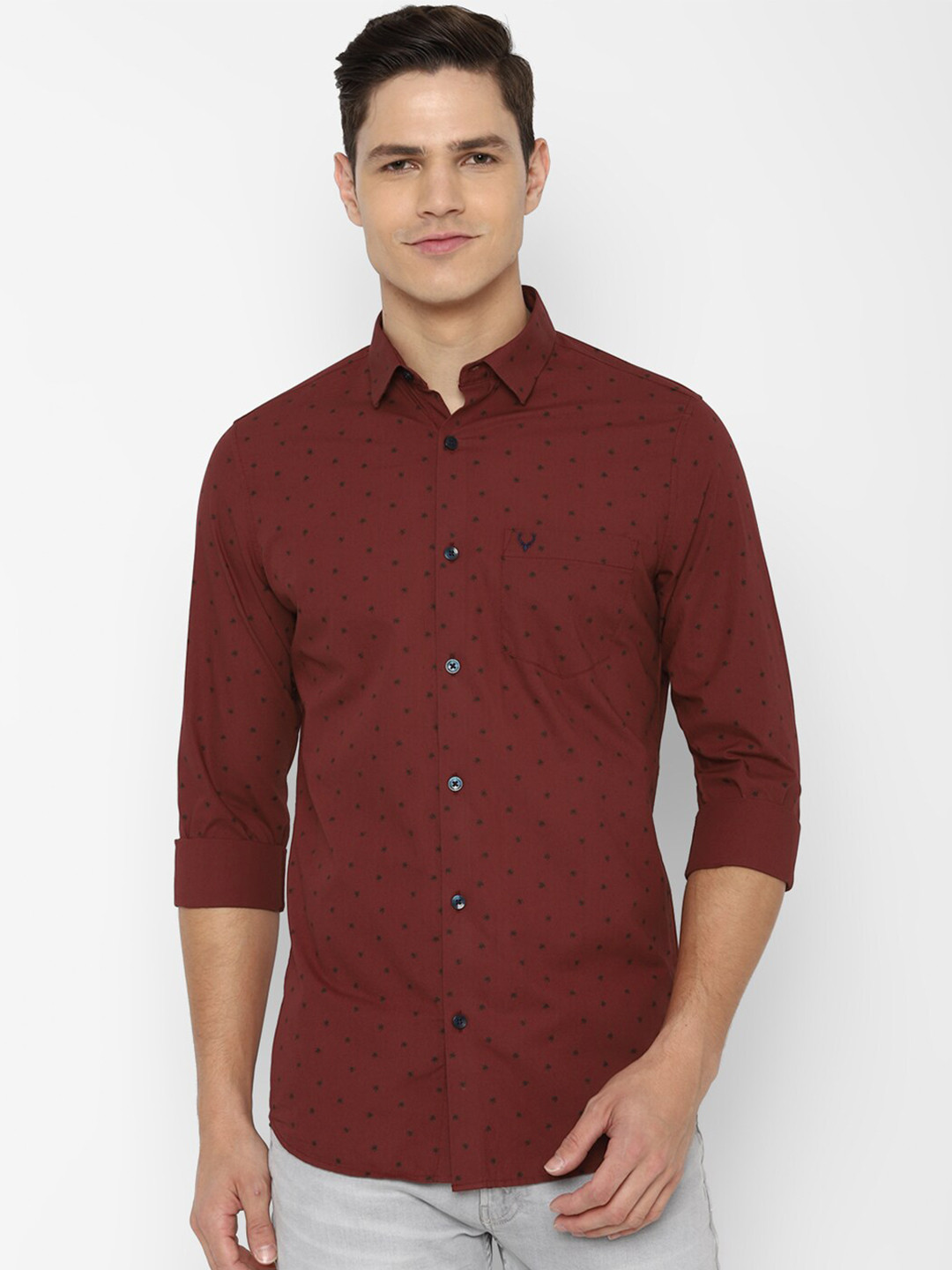 

Allen Solly Men Maroon Slim Fit Micro Ditsy Printed Pure Cotton Casual Shirt