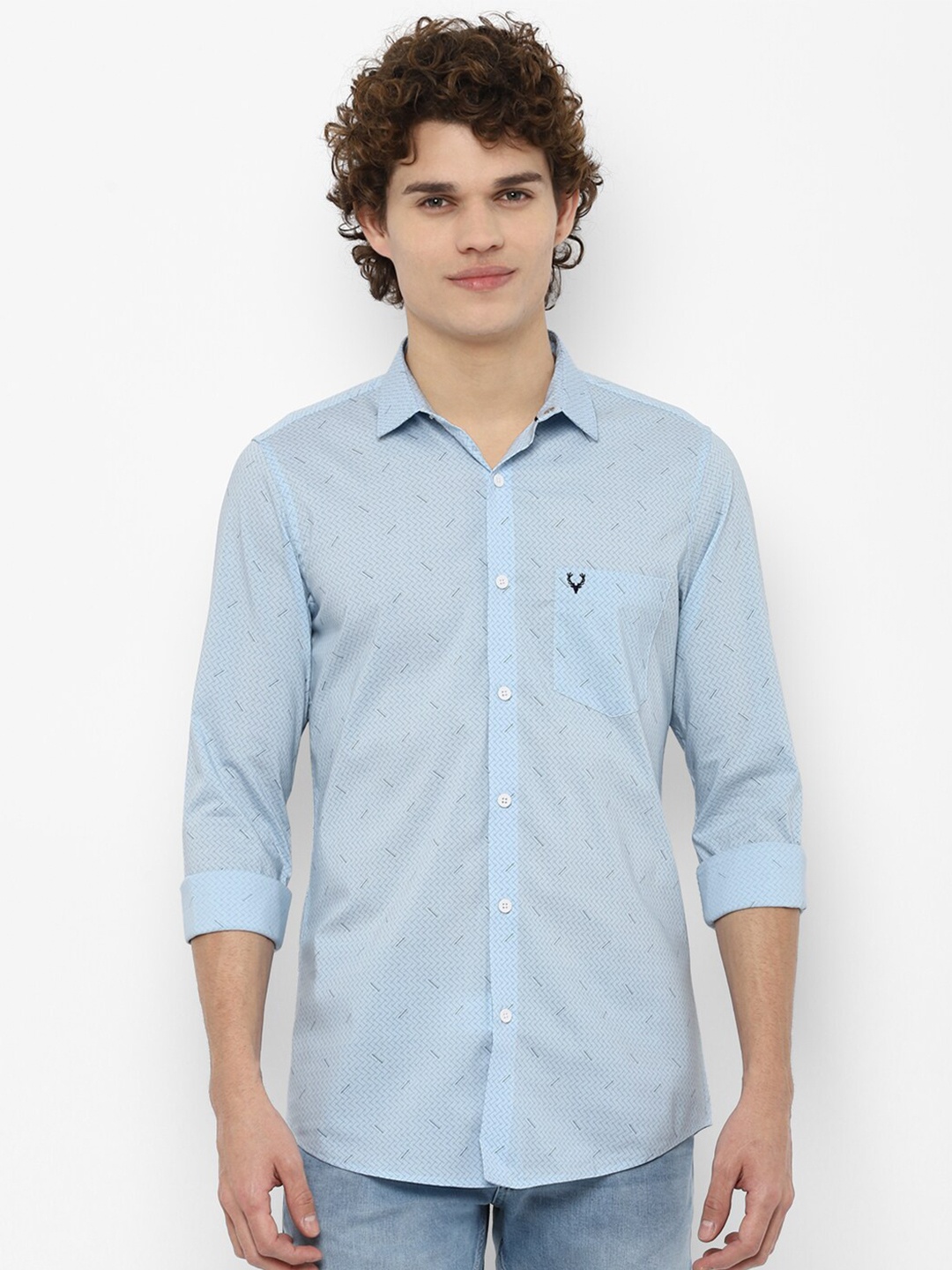 

Allen Solly Men Blue Slim Fit Geometric Printed Pure Cotton Casual Shirt