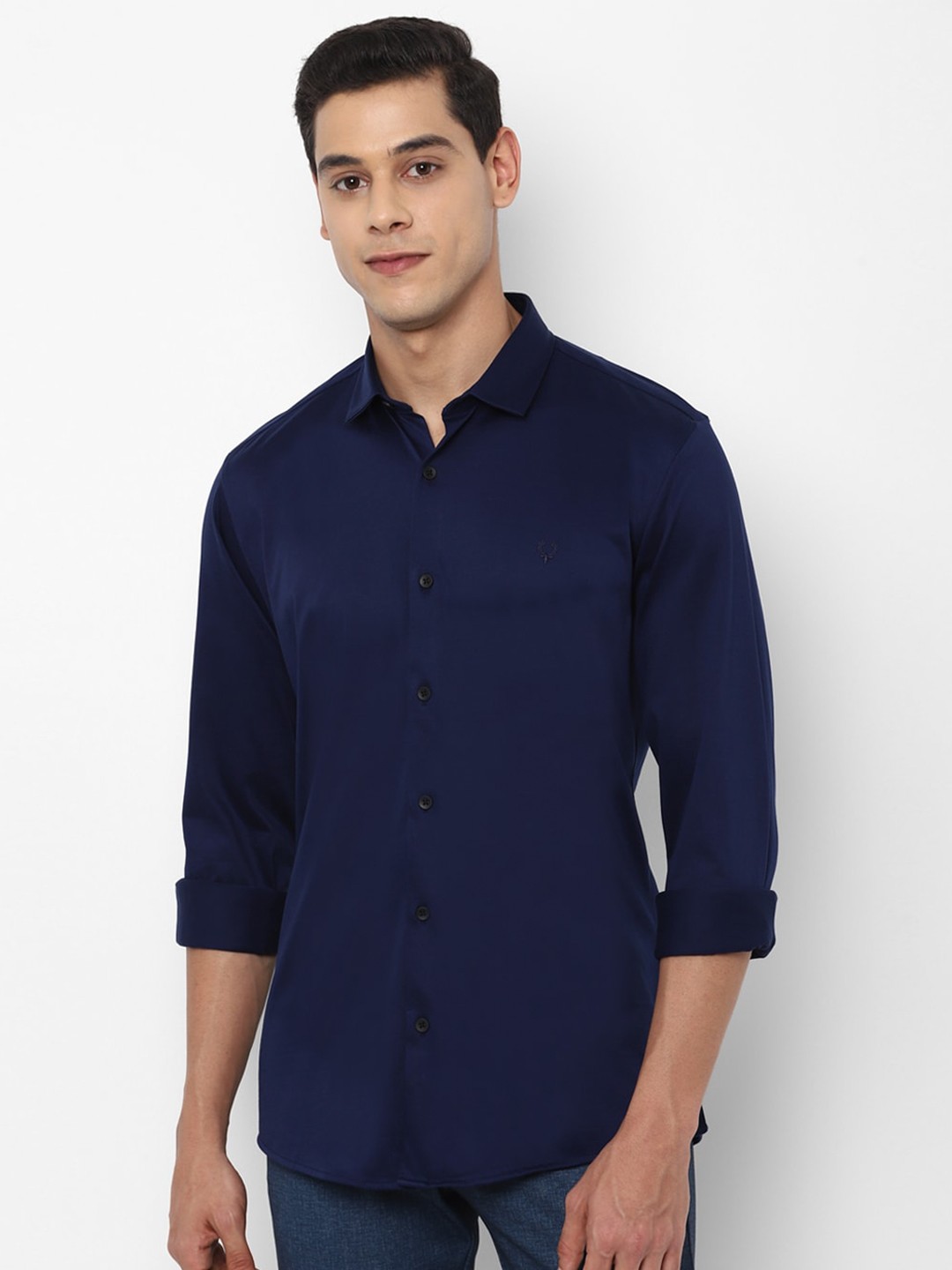 

Allen Solly Men Navy Blue Slim Fit Pure Cotton Casual Shirt