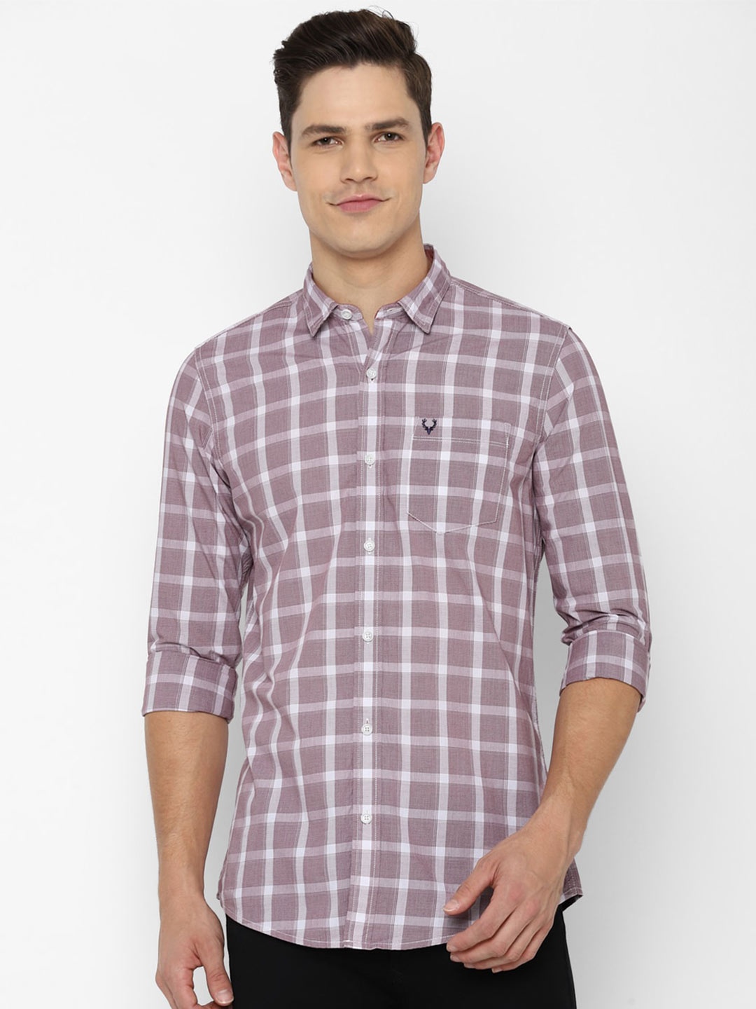 

Allen Solly Sport Men Mauve Regular Fit Windowpane Checked Cotton Casual Shirt