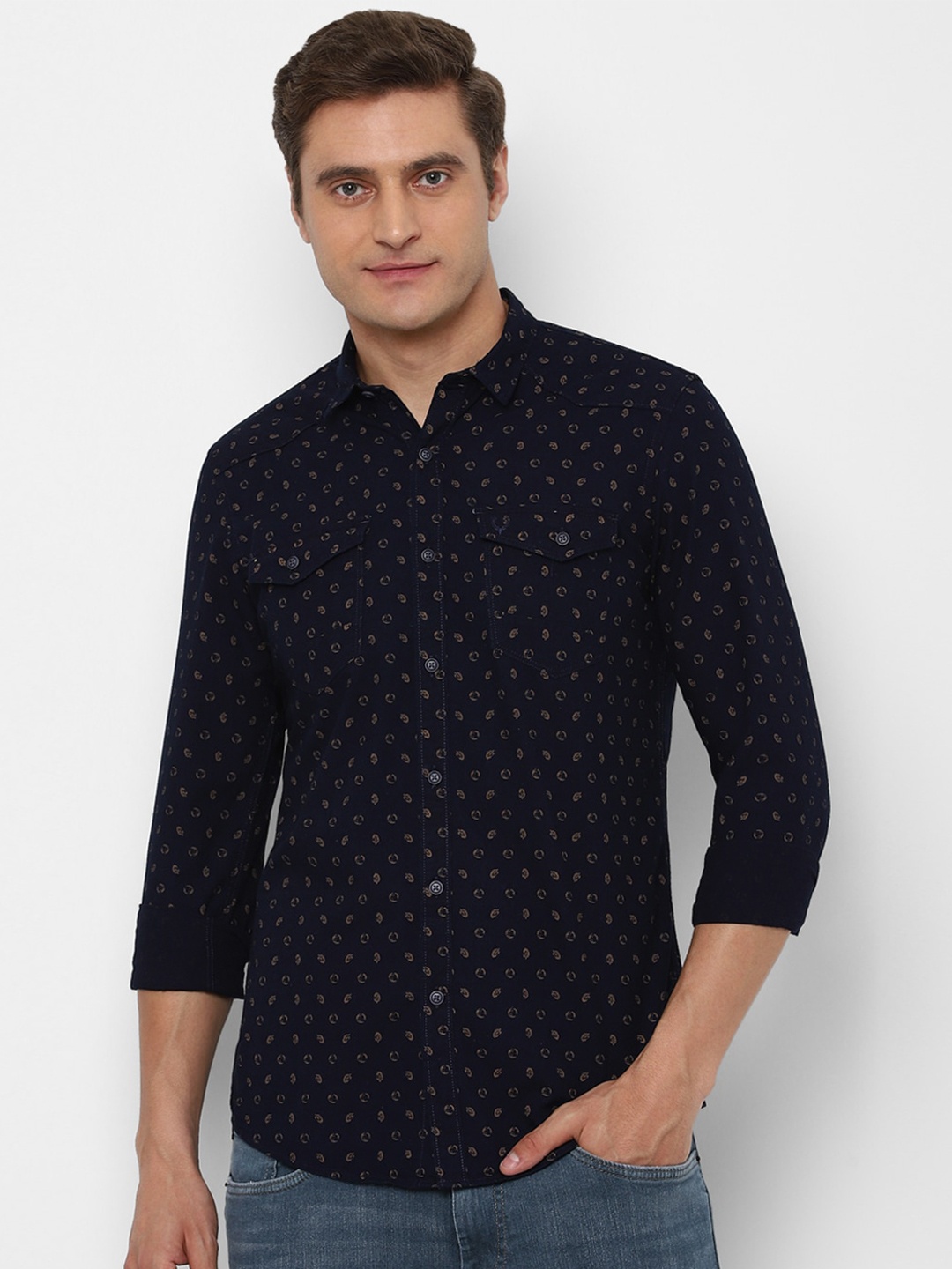

Allen Solly Sport Men Navy Blue Regular Fit Printed Cotton Casual Shirt