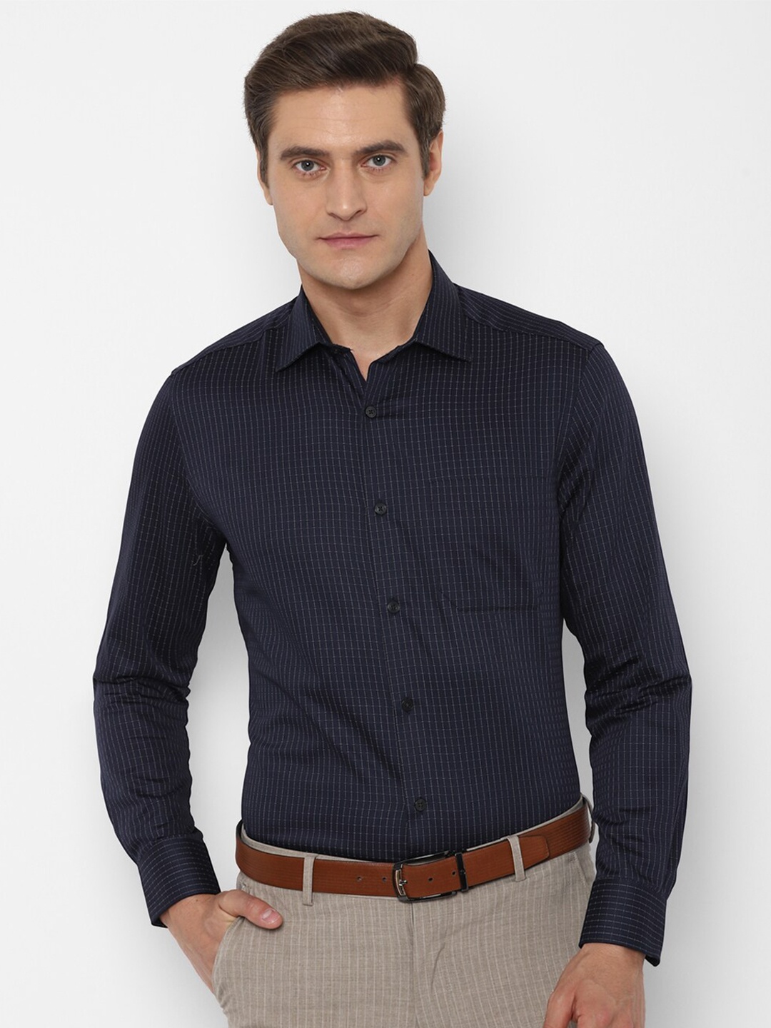 

Louis Philippe Men Navy Blue Printed Pure Cotton Formal Shirt