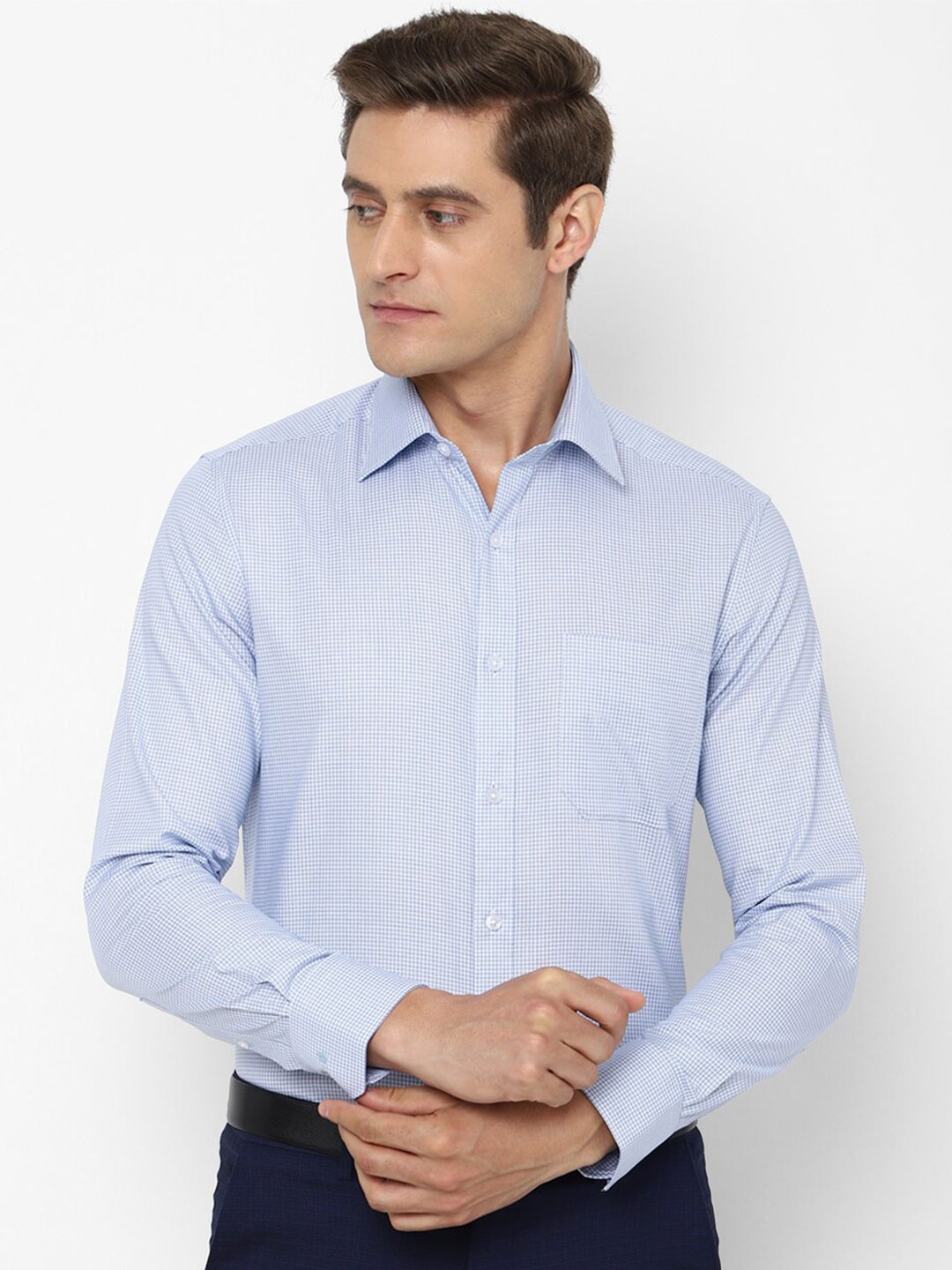 

Louis Philippe Men Blue Micro Checks Checked Pure Cotton Formal Shirt