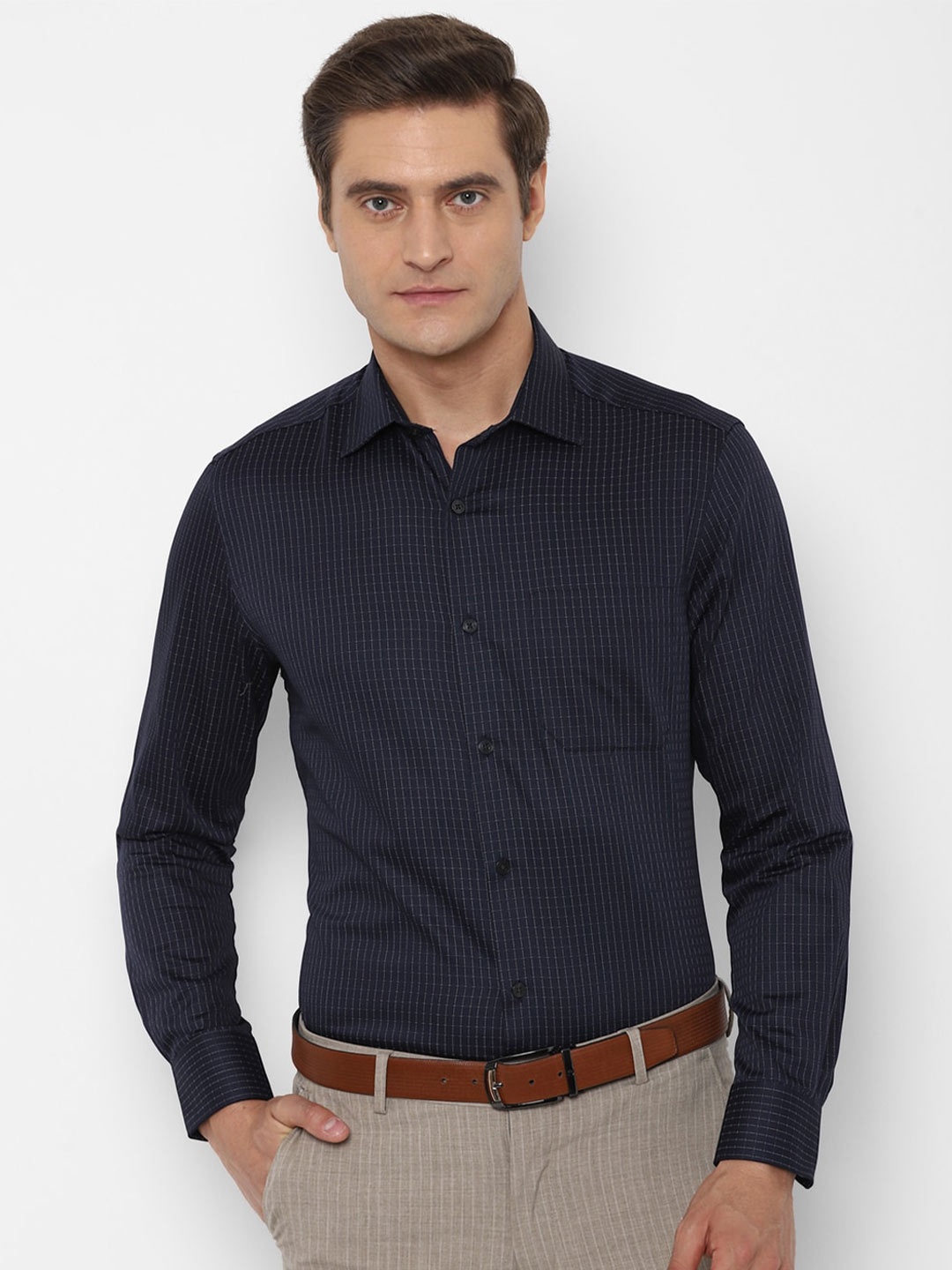 

Louis Philippe Men Navy Blue Regular Fit Printed Cotton Formal Shirt