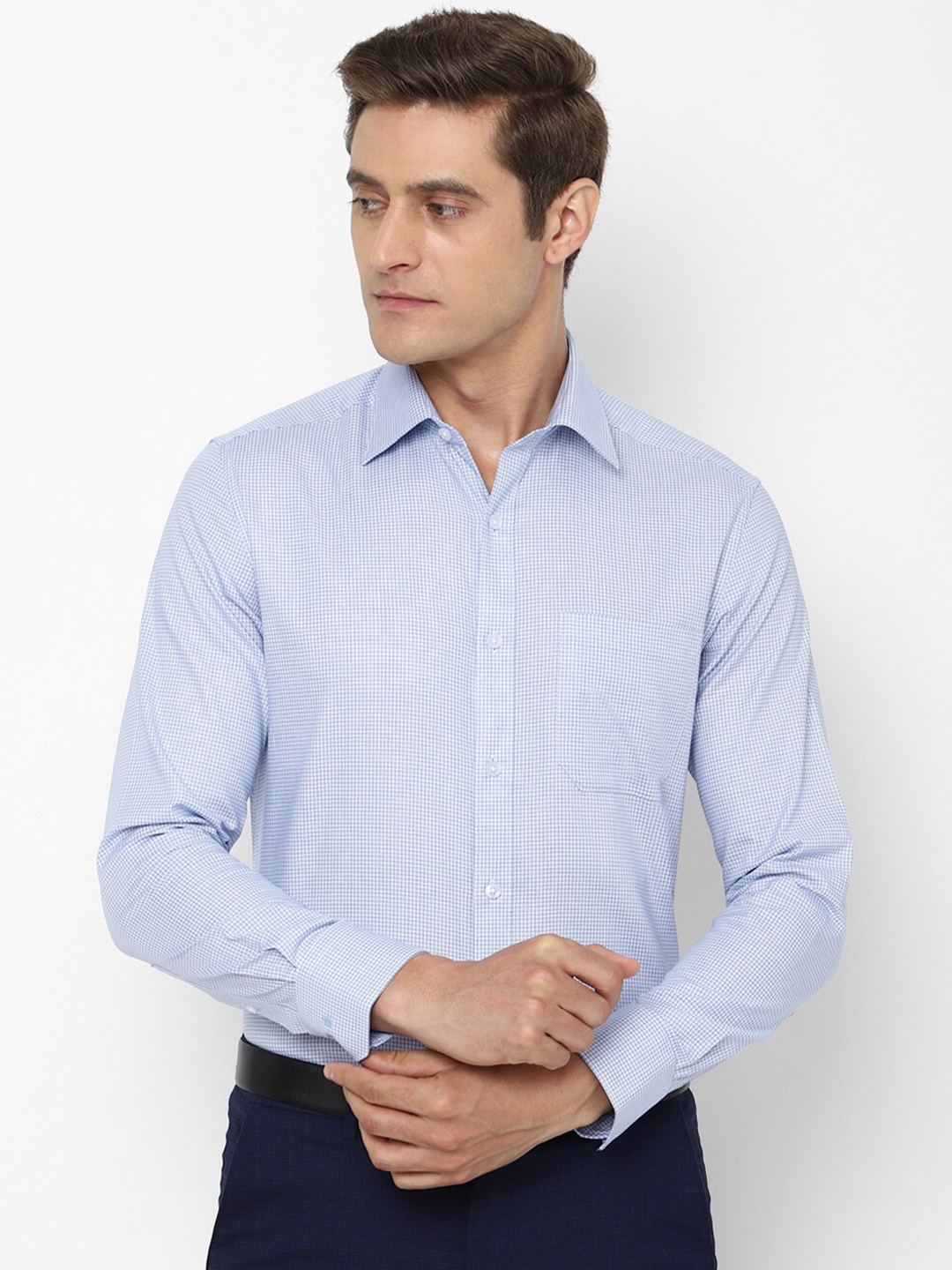 

Louis Philippe Men Blue Regular Fit Micro Checked Cotton Formal Shirt