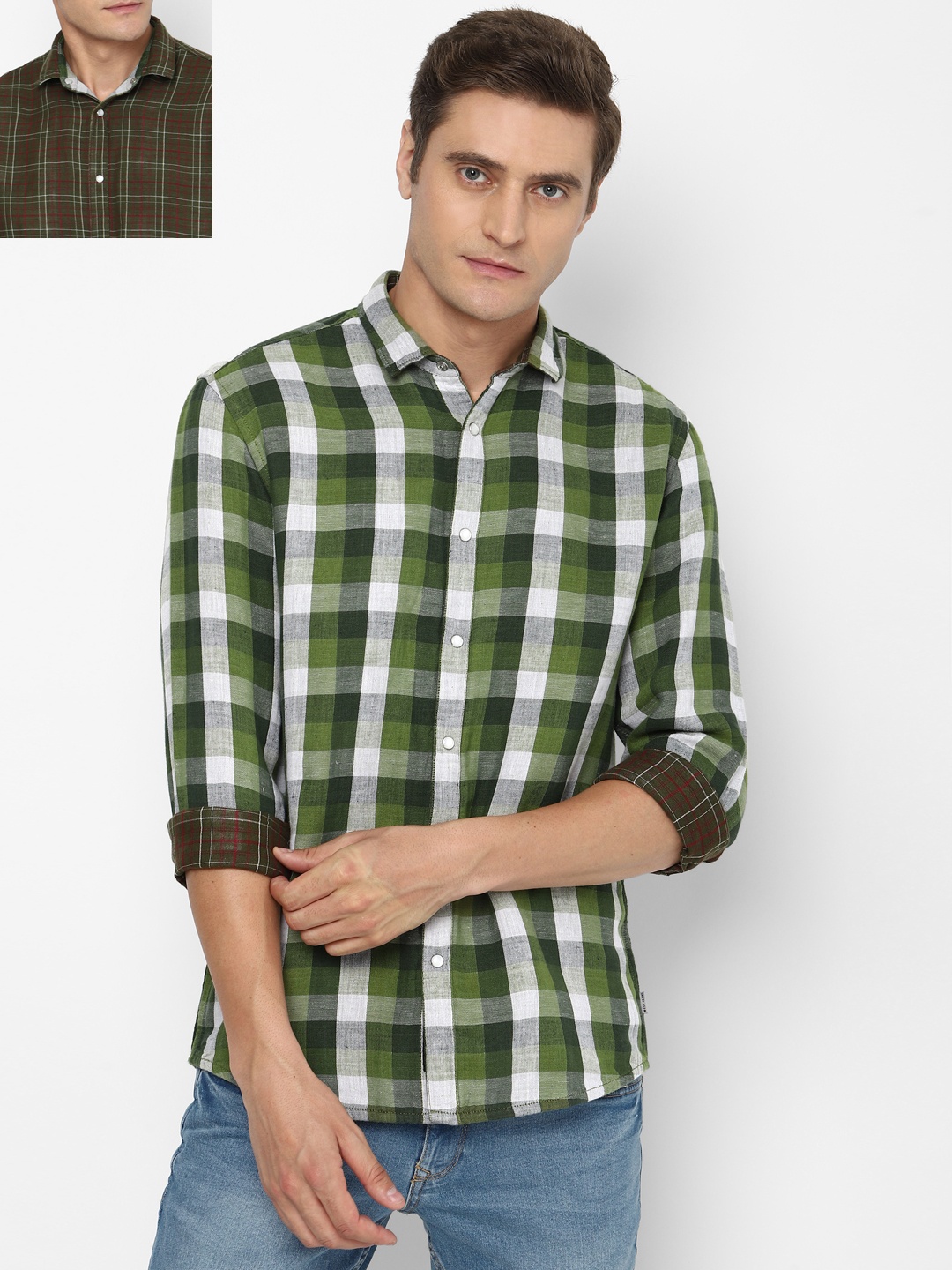 

Louis Philippe Jeans Men Green Slim Fit Checked Reversible Casual Shirt