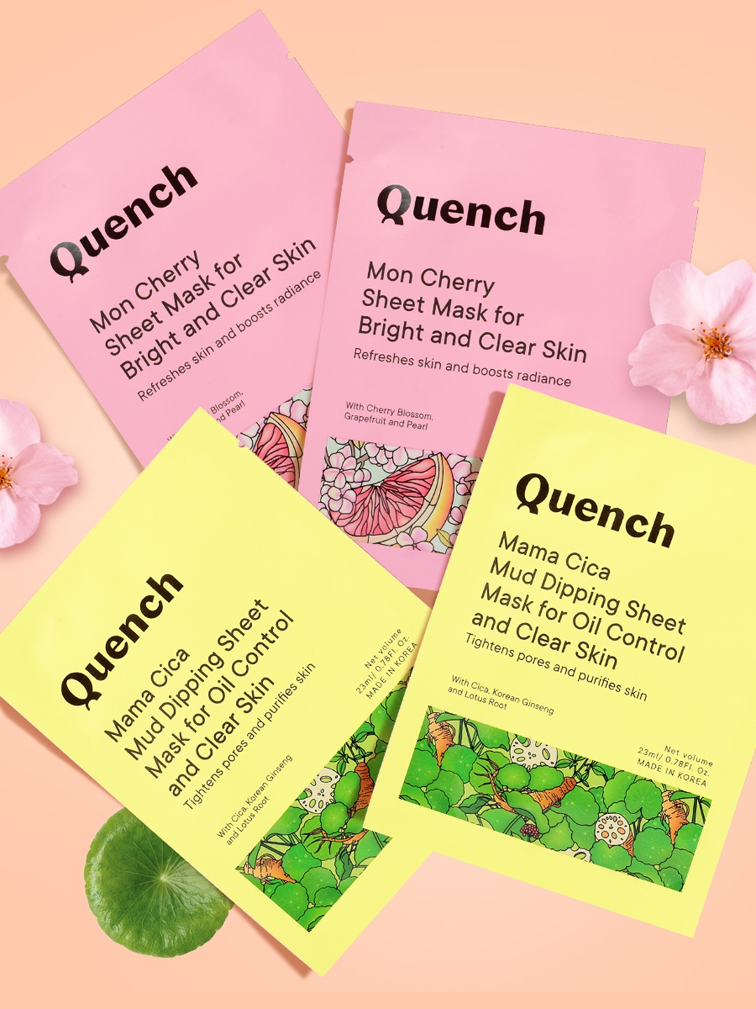 

Quench Bright & Shine Sheet Mask Combo - 4 Sheet Masks, Pink