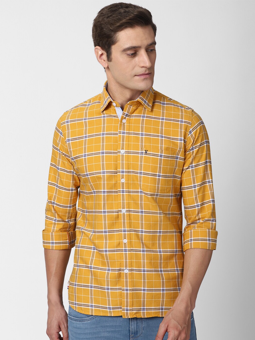

Van Heusen Sport Men Slim Fit Tartan Checked Pure Cotton Casual Shirt, Yellow