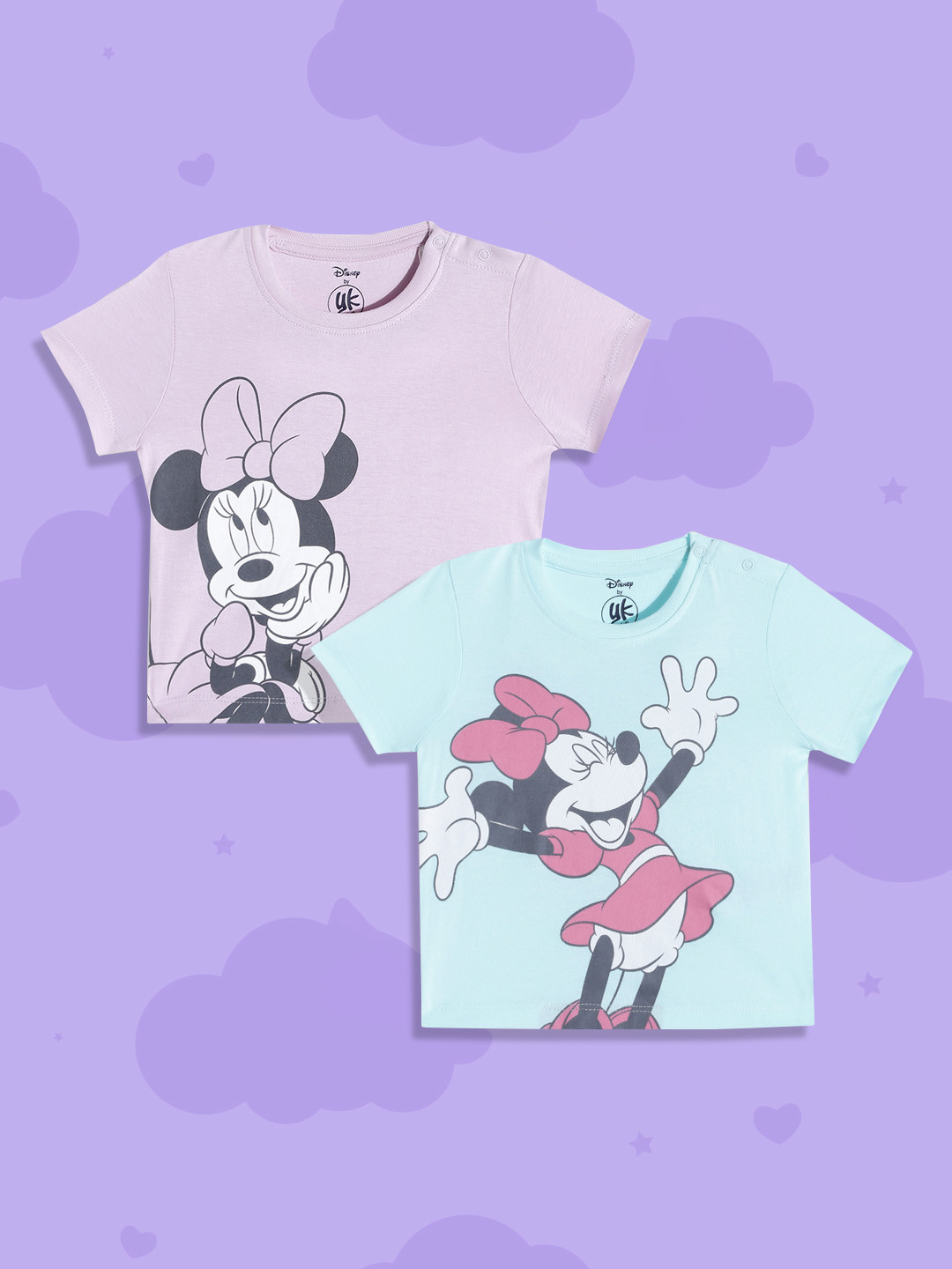 

YK Baby Infant Girls Pack of 2 Pure Cotton Minnie Mouse Printed T-shirts, Blue