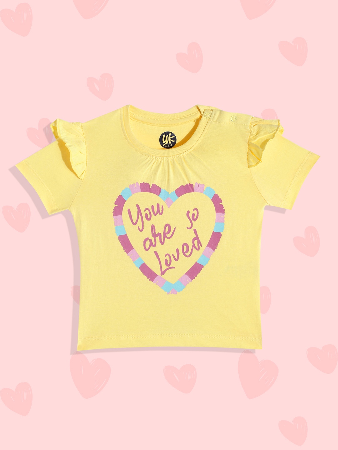 

YK Baby Infant Girls Yellow & Pink Pure Cotton Typography Printed T-shirt