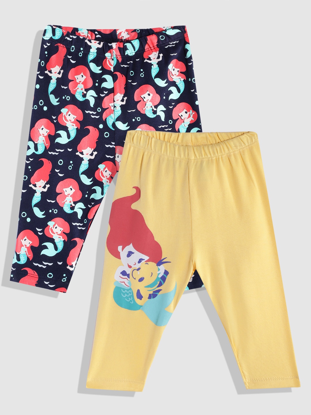 

YK Baby Girls Pack of 2 Ariel Printed Pure Cotton Leggings, Yellow