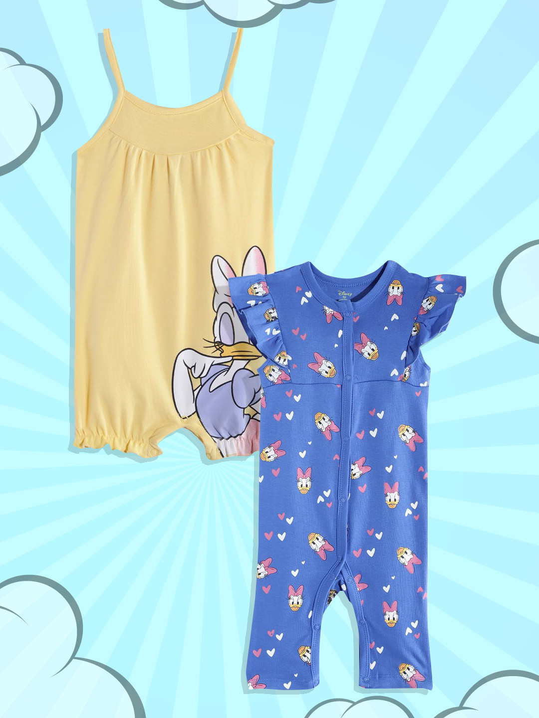 

YK Baby Girls Pack of 2 Printed Pure Cotton Rompers, Yellow