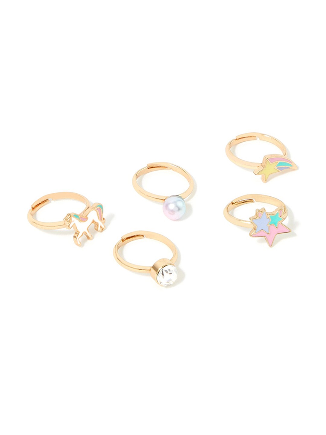 

Accessorize Girls Set Of 5 Gold-Toned Unicorn Design Detailed Finger Ring, Multi